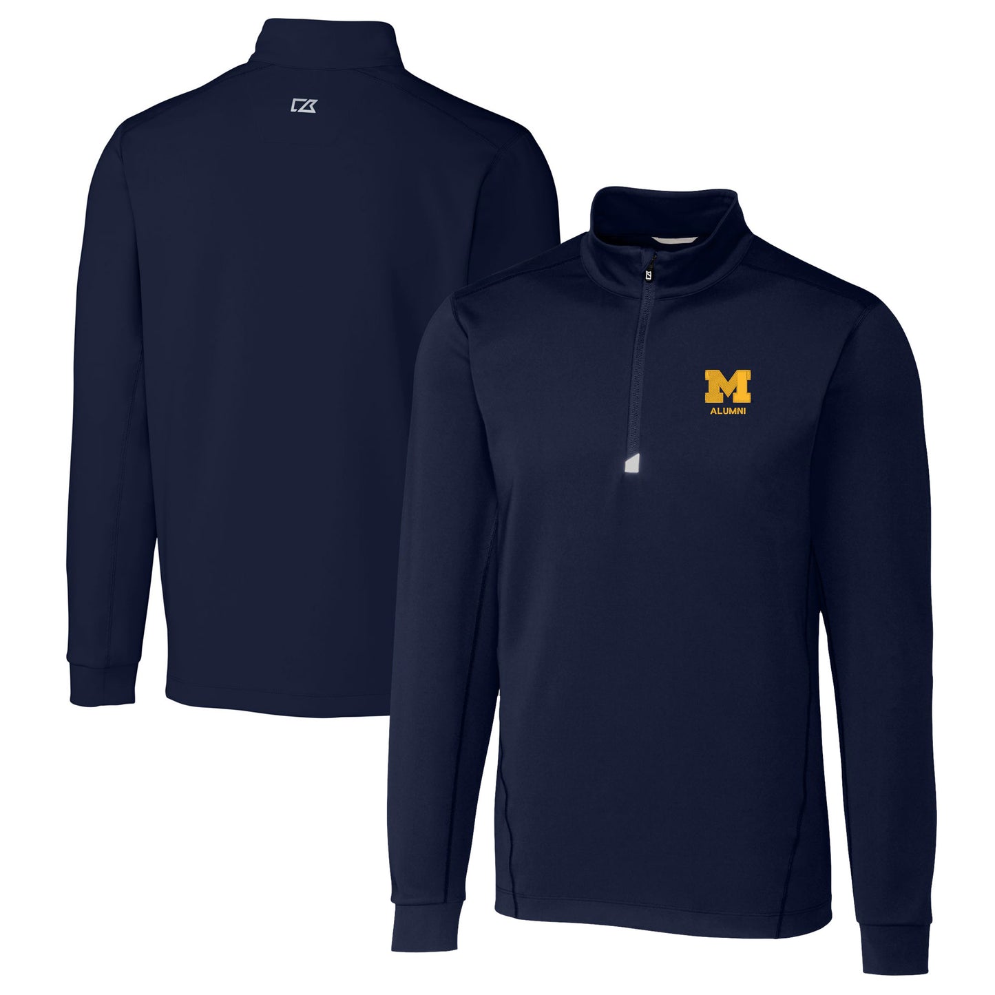 Men's Cutter & Buck Navy Michigan Wolverines Alumni Logo Traverse Stretch Quarter-Zip Pullover Top