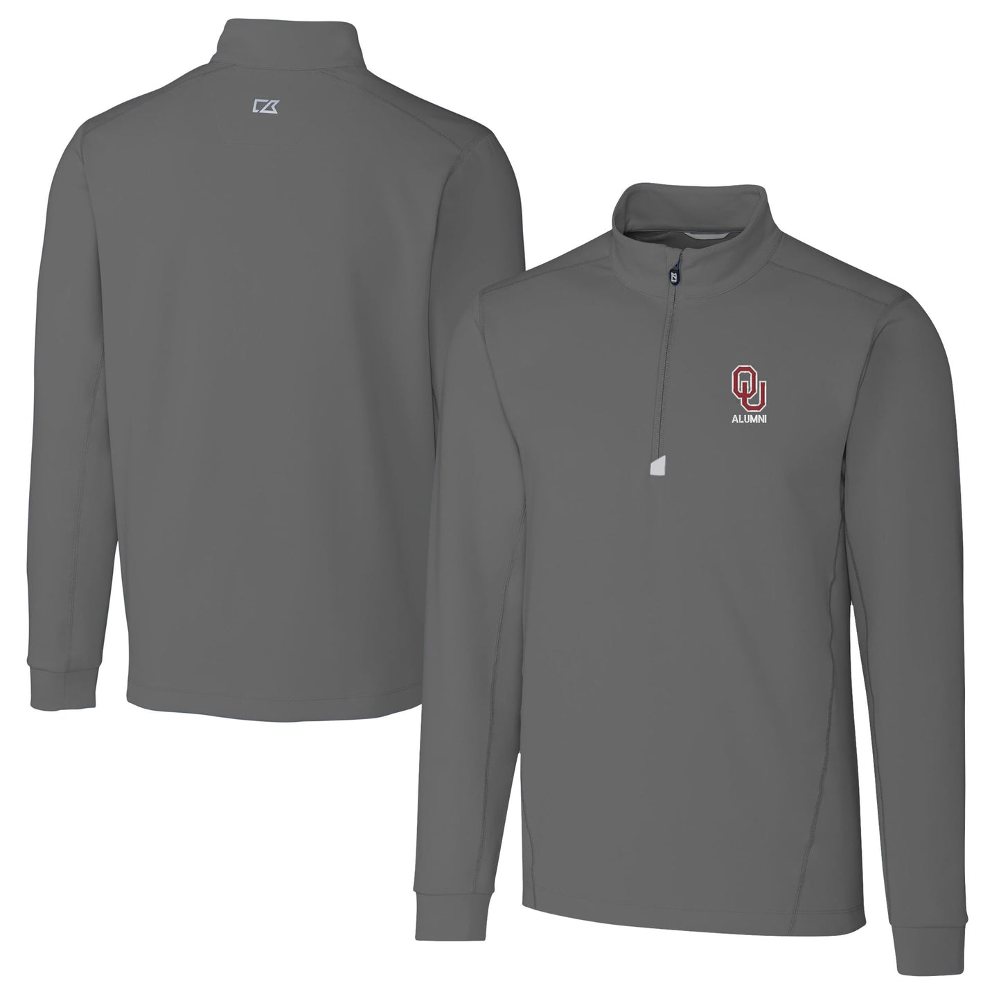 Men's Cutter & Buck Gray Oklahoma Sooners Alumni Logo Traverse Stretch Quarter-Zip Pullover Top