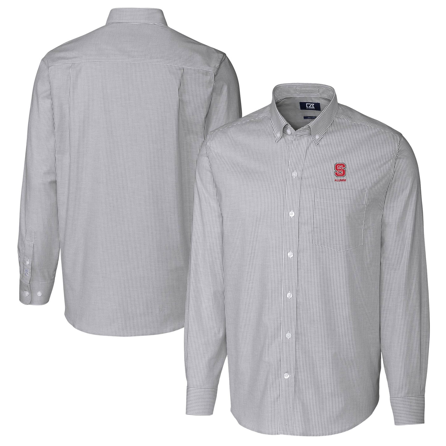 Men's Cutter & Buck Charcoal NC State Wolfpack Alumni Logo Stretch Oxford Stripe Long Sleeve Button-Down Shirt