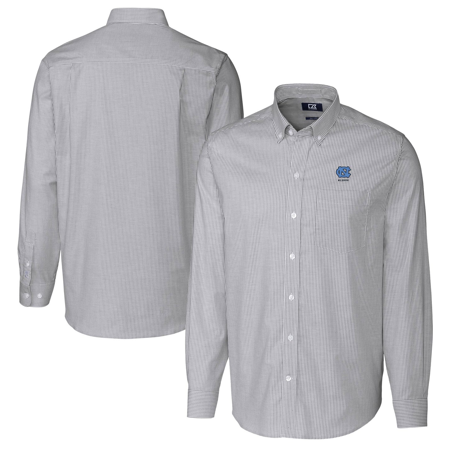 Men's Cutter & Buck Charcoal North Carolina Tar Heels Alumni Logo Stretch Oxford Stripe Long Sleeve Button-Down Shirt