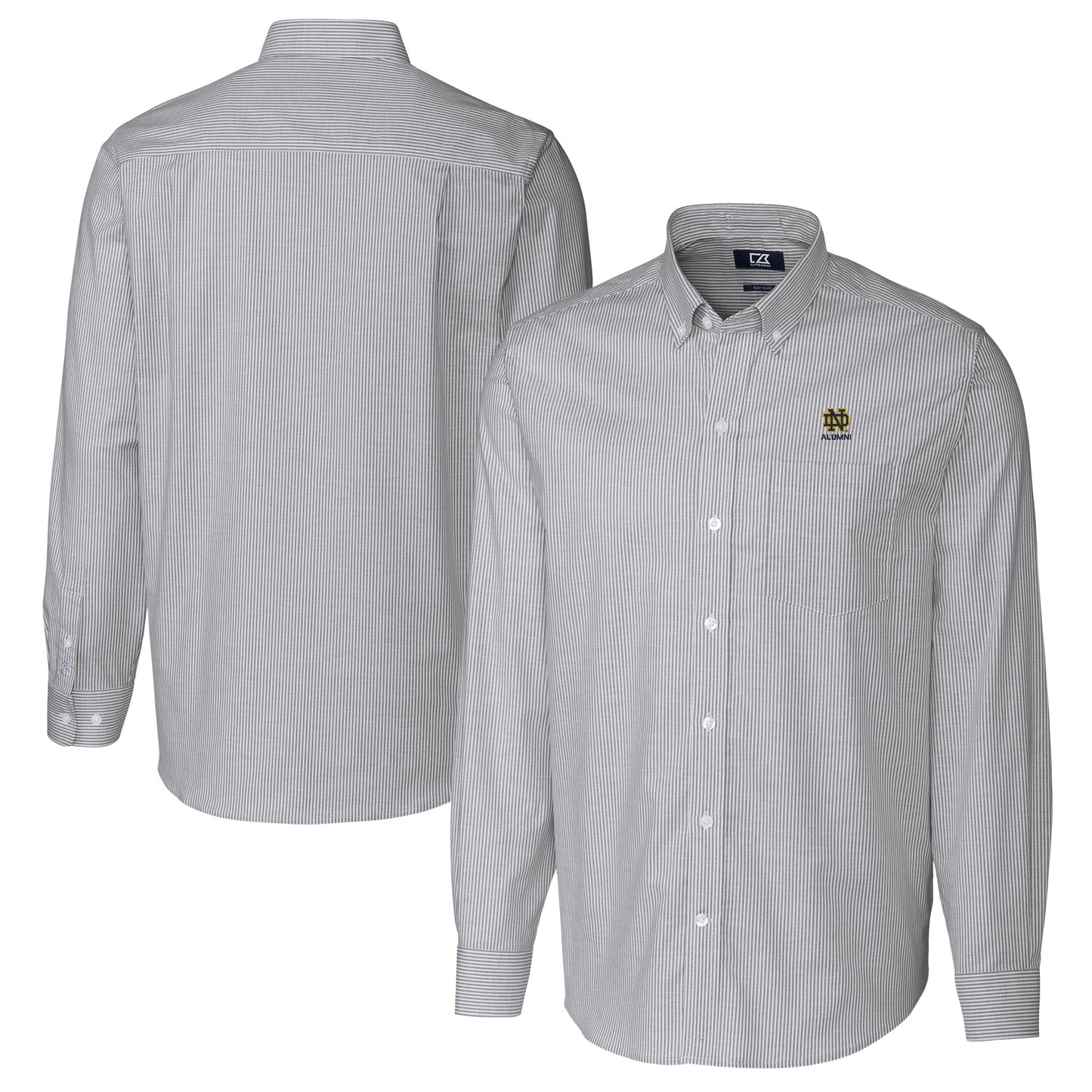 Men's Cutter & Buck Charcoal Notre Dame Fighting Irish Alumni Logo Stretch Oxford Stripe Long Sleeve Button-Down Shirt