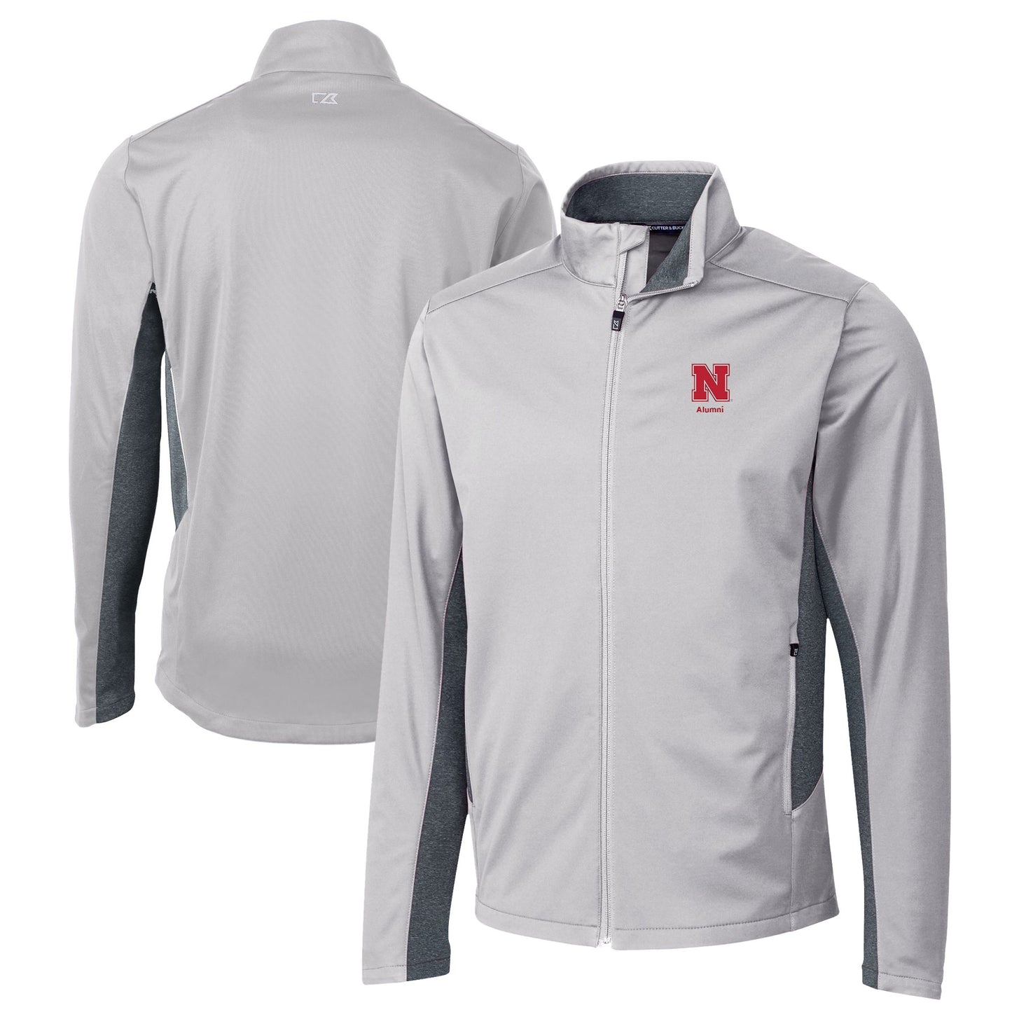 Men's Cutter & Buck Gray Nebraska Huskers Alumni Logo Navigate Softshell Full-Zip Jacket