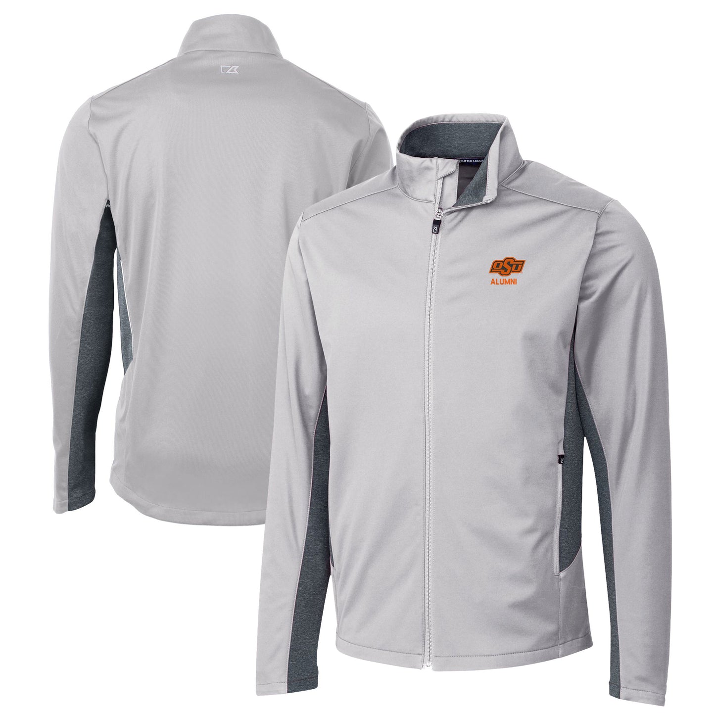 Men's Cutter & Buck Gray Oklahoma State Cowboys Alumni Logo Navigate Softshell Full-Zip Jacket
