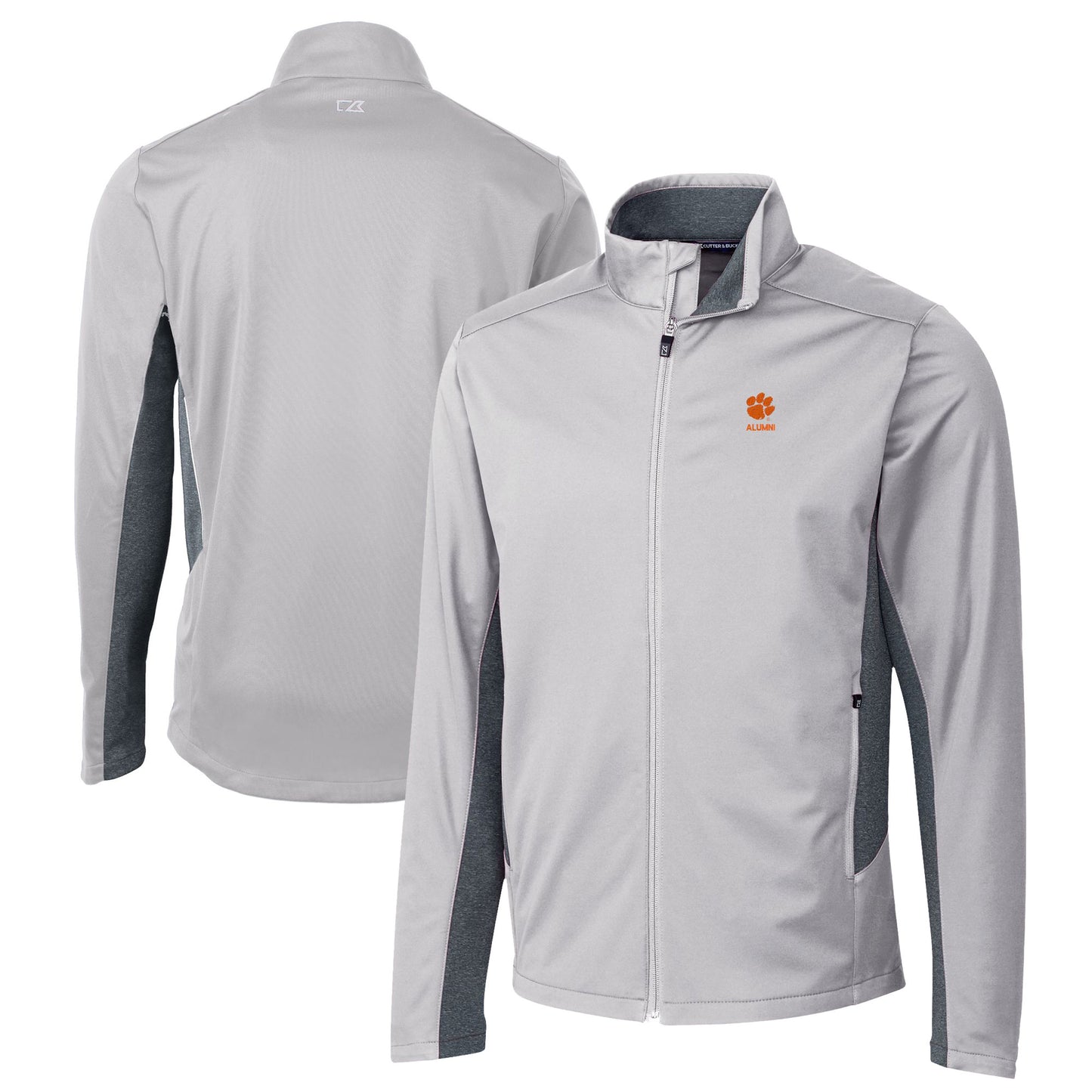 Men's Cutter & Buck Gray Clemson Tigers Alumni Logo Navigate Softshell Full-Zip Jacket