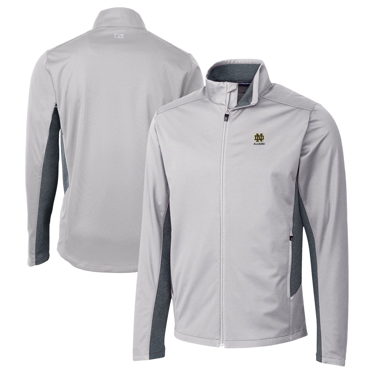 Men's Cutter & Buck Gray Notre Dame Fighting Irish Alumni Logo Navigate Softshell Full-Zip Jacket