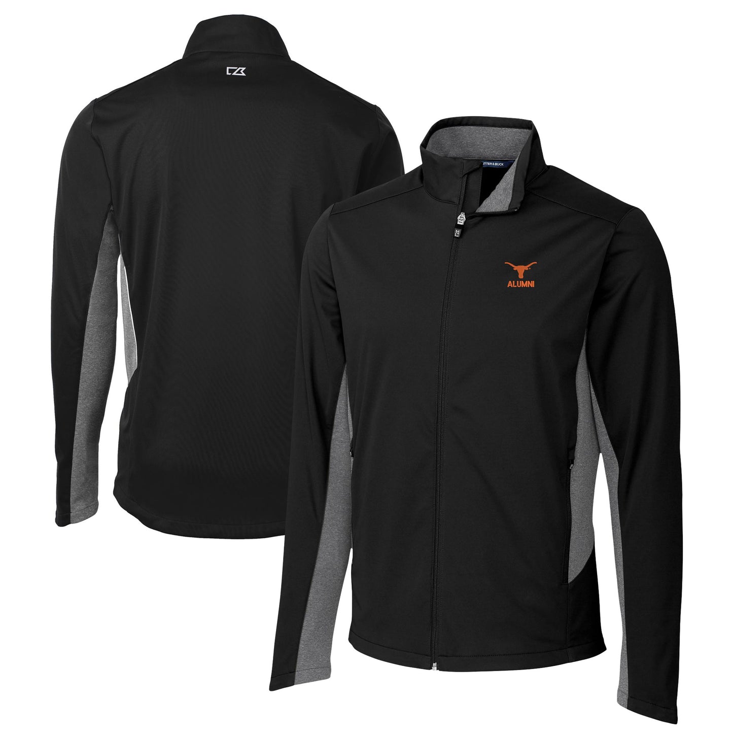 Men's Cutter & Buck Black Texas Longhorns Alumni Logo Navigate Softshell Full-Zip Jacket