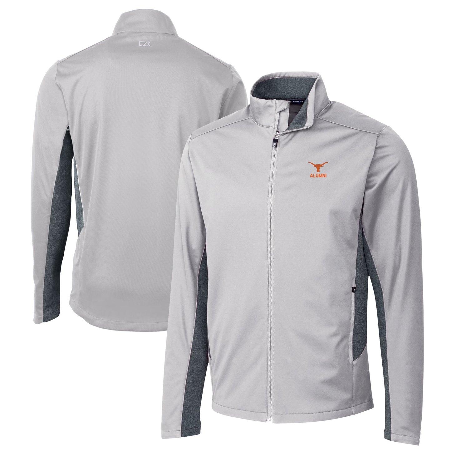 Men's Cutter & Buck Gray Texas Longhorns Alumni Logo Navigate Softshell Full-Zip Jacket