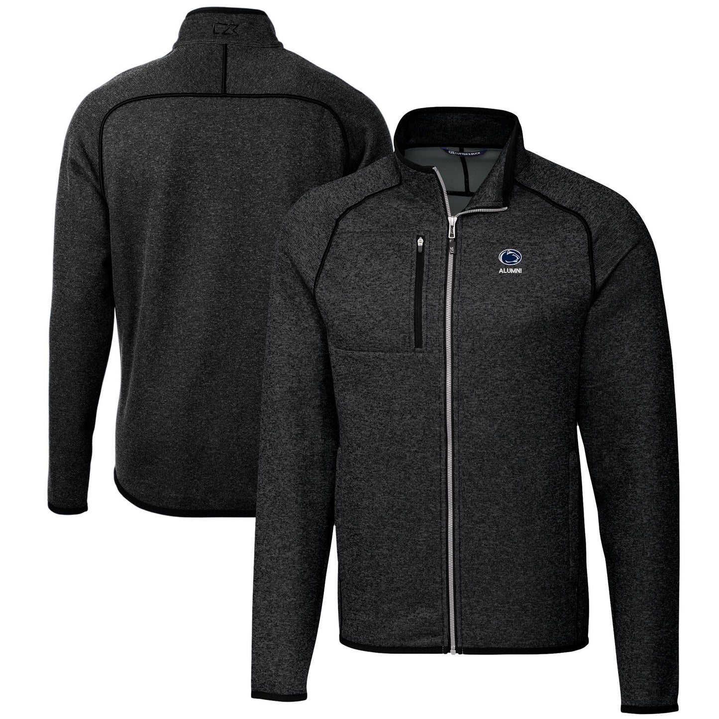 Men's Cutter & Buck Heather Charcoal Penn State Nittany Lions Alumni Logo Mainsail Sweater-Knit Full-Zip Jacket