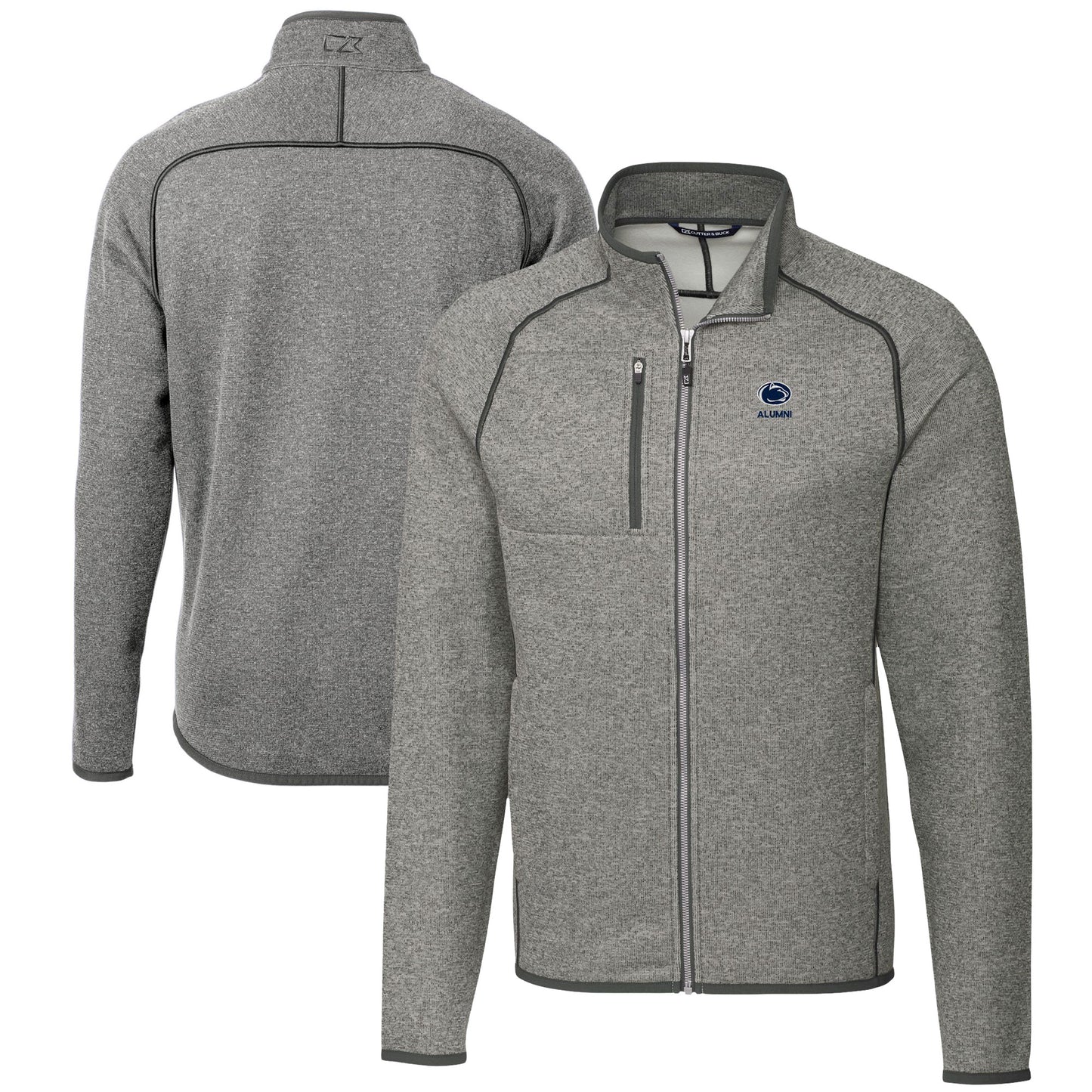 Men's Cutter & Buck Heather Gray Penn State Nittany Lions Alumni Logo Mainsail Sweater-Knit Full-Zip Jacket