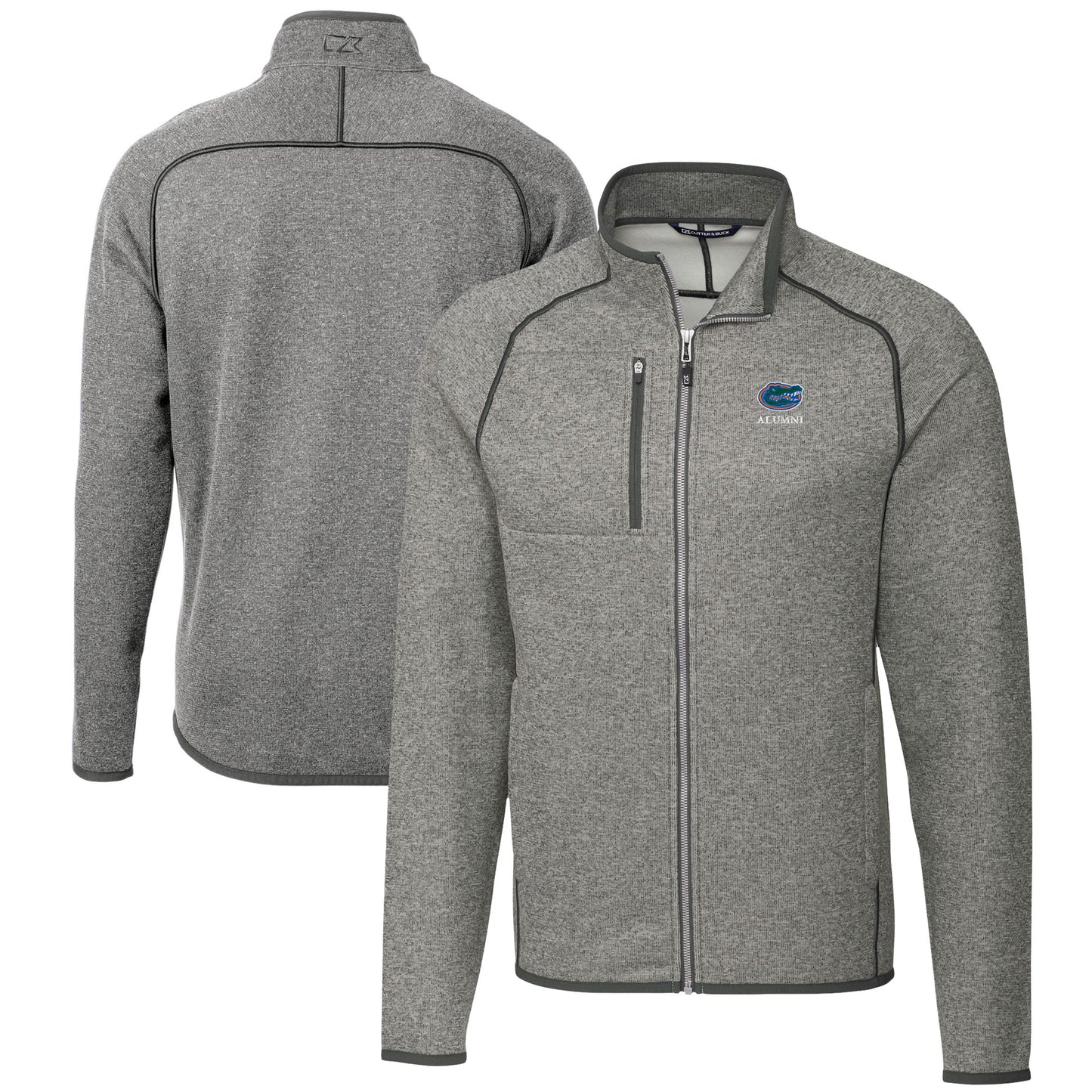 Men's Cutter & Buck Heather Gray Florida Gators Alumni Logo Mainsail Sweater-Knit Full-Zip Jacket