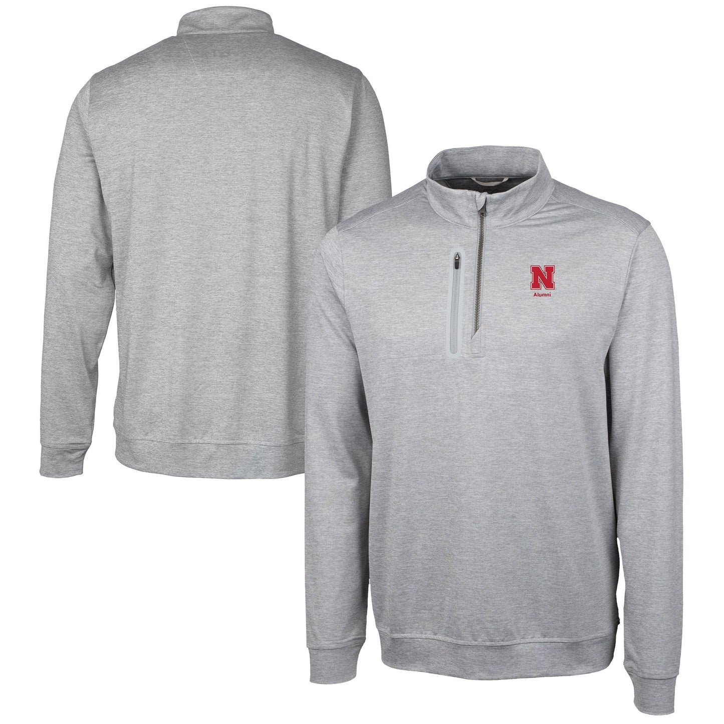 Men's Cutter & Buck Gray Nebraska Huskers Alumni Logo Stealth Heathered Quarter-Zip Pullover Top