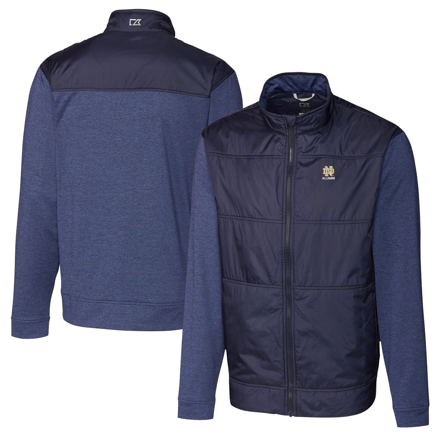 Men's Cutter & Buck Navy Notre Dame Fighting Irish Alumni Logo Stealth Hybrid Quilted Full-Zip Windbreaker Jacket