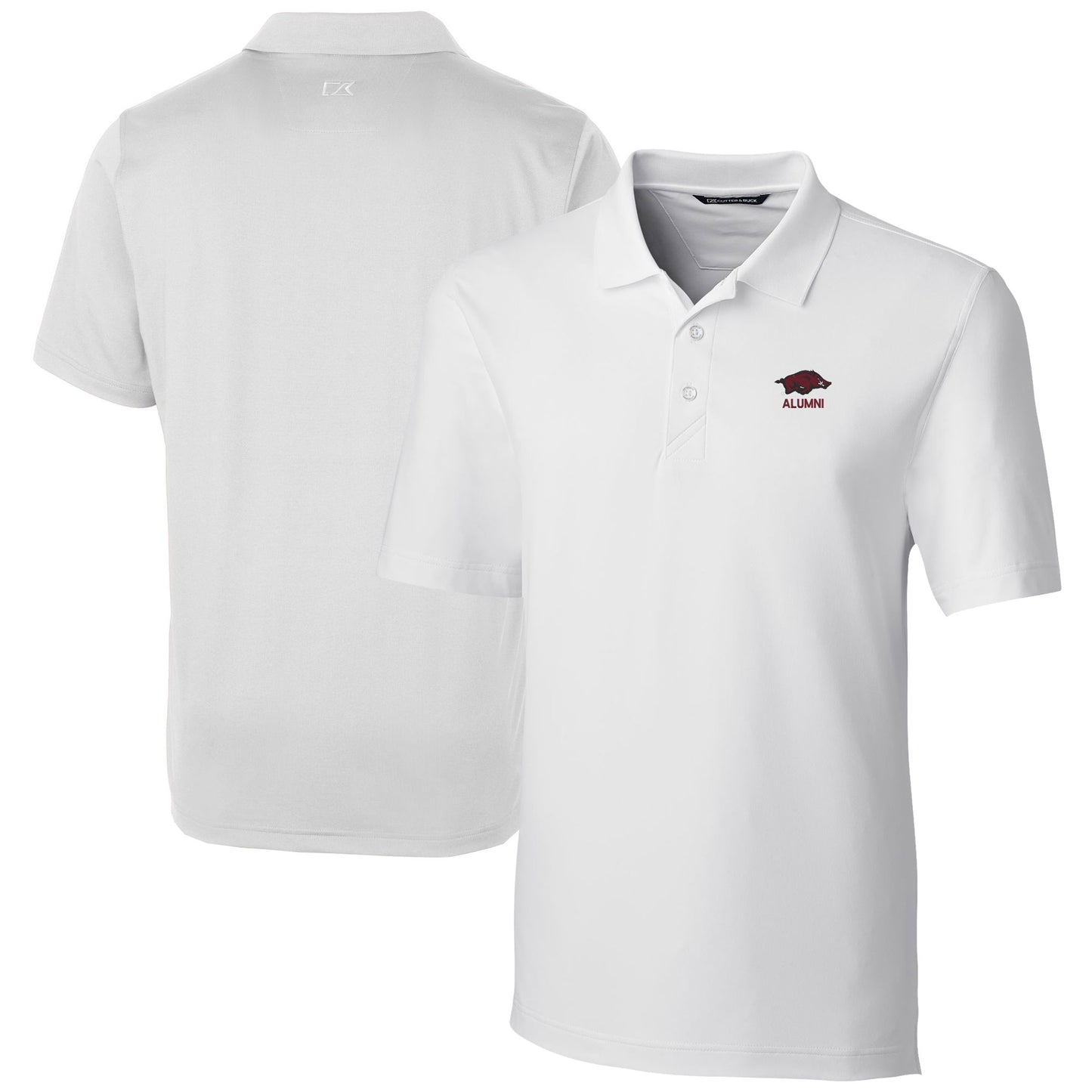 Men's Cutter & Buck White Arkansas Razorbacks Alumni Logo Forge Stretch DryTec Polo