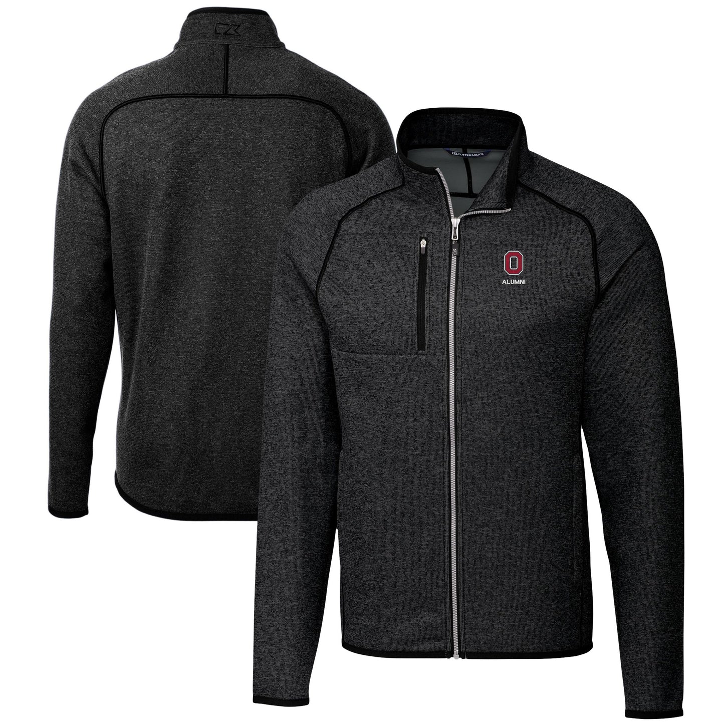 Men's Cutter & Buck Heather Charcoal Ohio State Buckeyes Alumni Logo Mainsail Sweater-Knit Full-Zip Jacket
