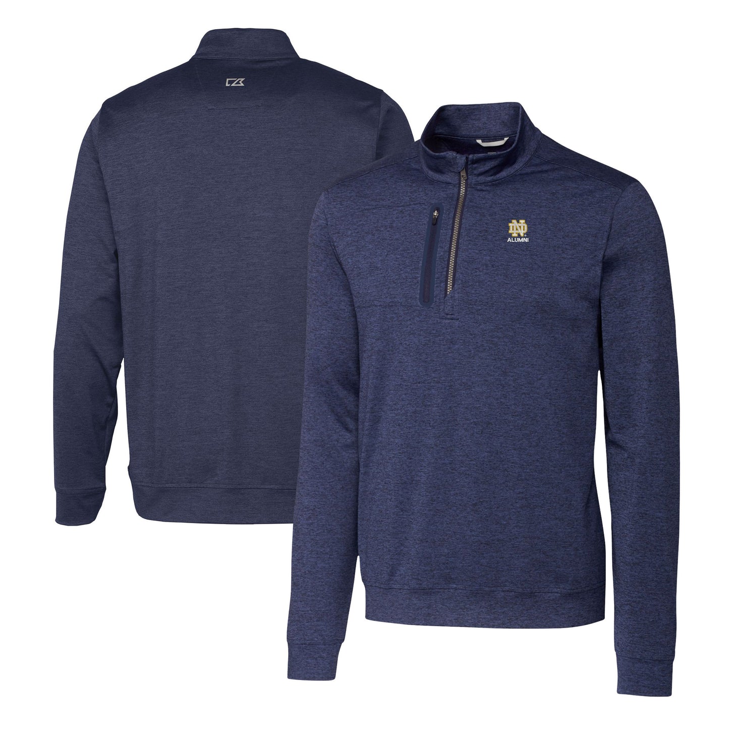 Men's Cutter & Buck Navy Notre Dame Fighting Irish Alumni Logo Stealth Heathered Quarter-Zip Pullover Top