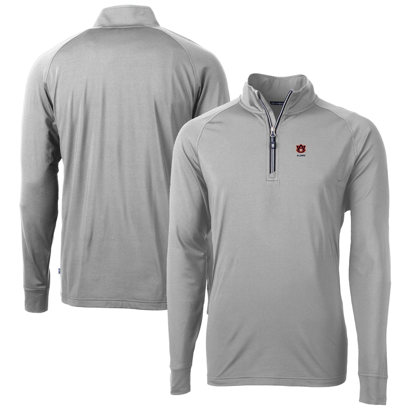 Men's Cutter & Buck Gray Auburn Tigers Alumni Logo Adapt Eco Knit Stretch Recycled Quarter-Zip Pullover Top