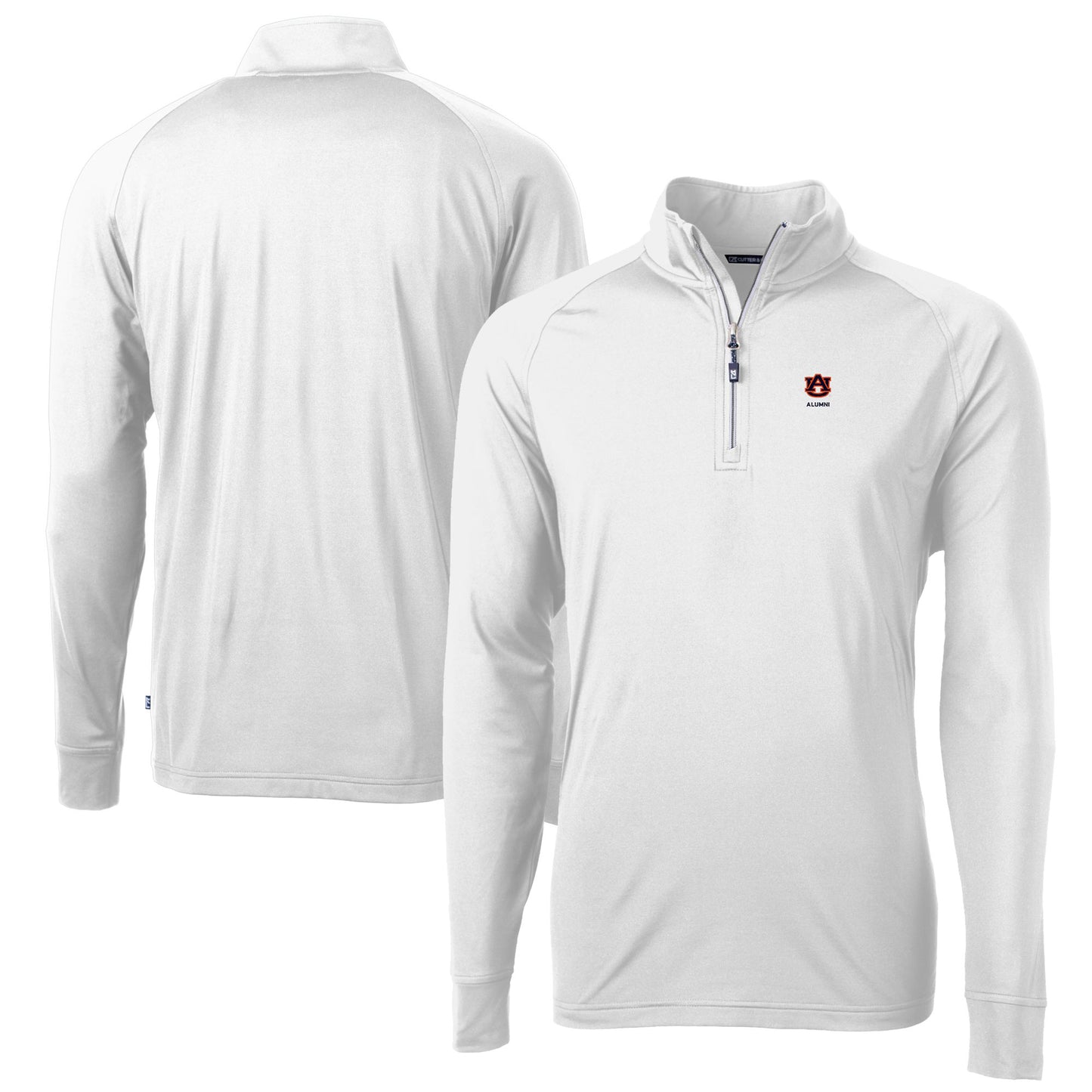 Men's Cutter & Buck White Auburn Tigers Alumni Logo Adapt Eco Knit Stretch Recycled Quarter-Zip Pullover Top