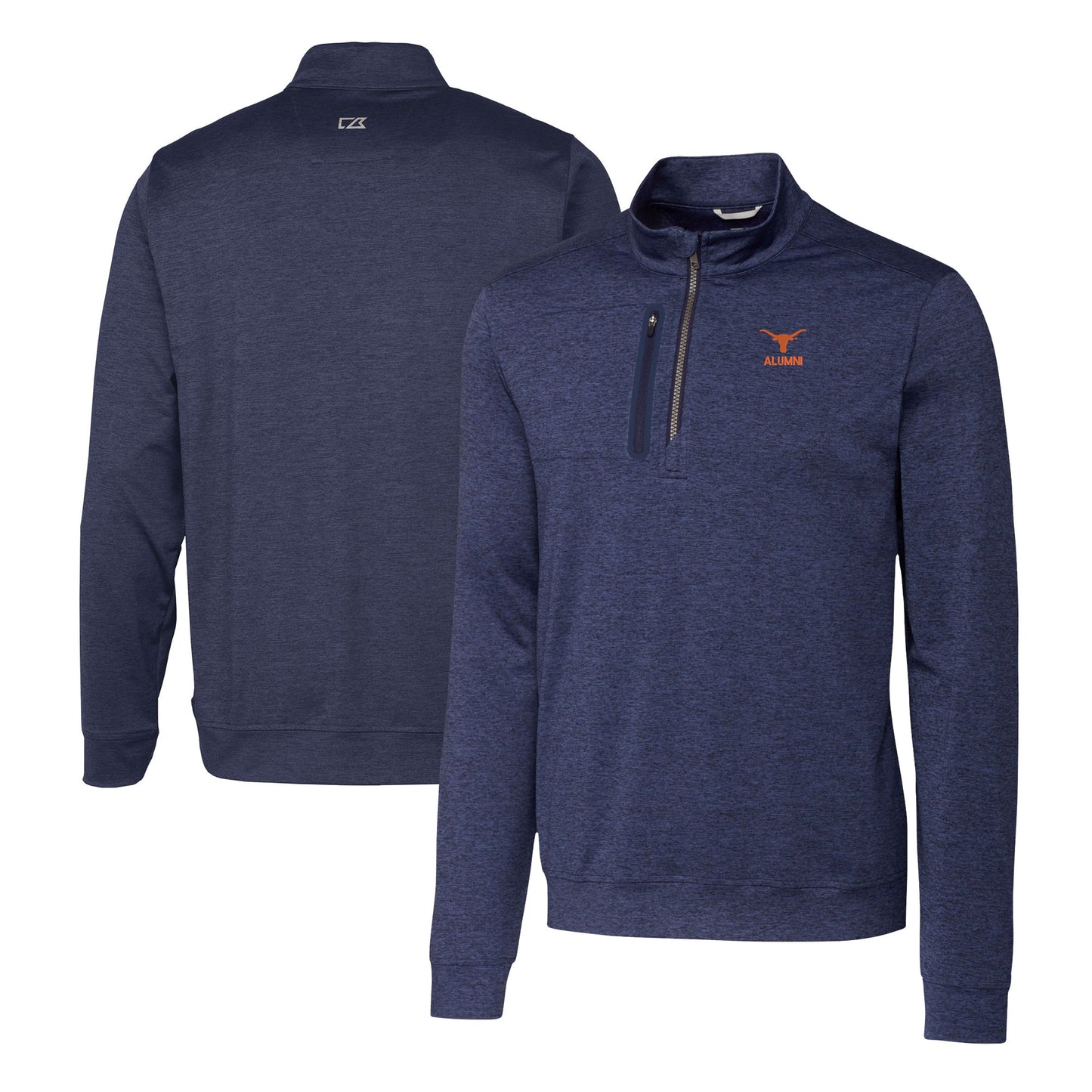 Men's Cutter & Buck Navy Texas Longhorns Alumni Logo Stealth Heathered Quarter-Zip Pullover Top