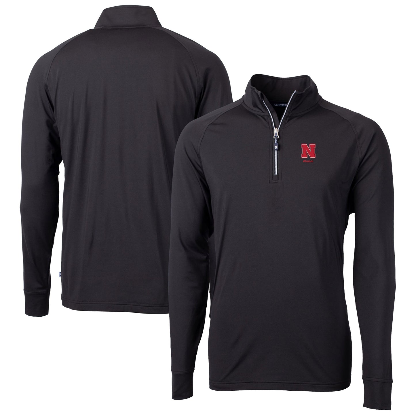 Men's Cutter & Buck Black Nebraska Huskers Alumni Logo Adapt Eco Knit Stretch Recycled Quarter-Zip Pullover Top