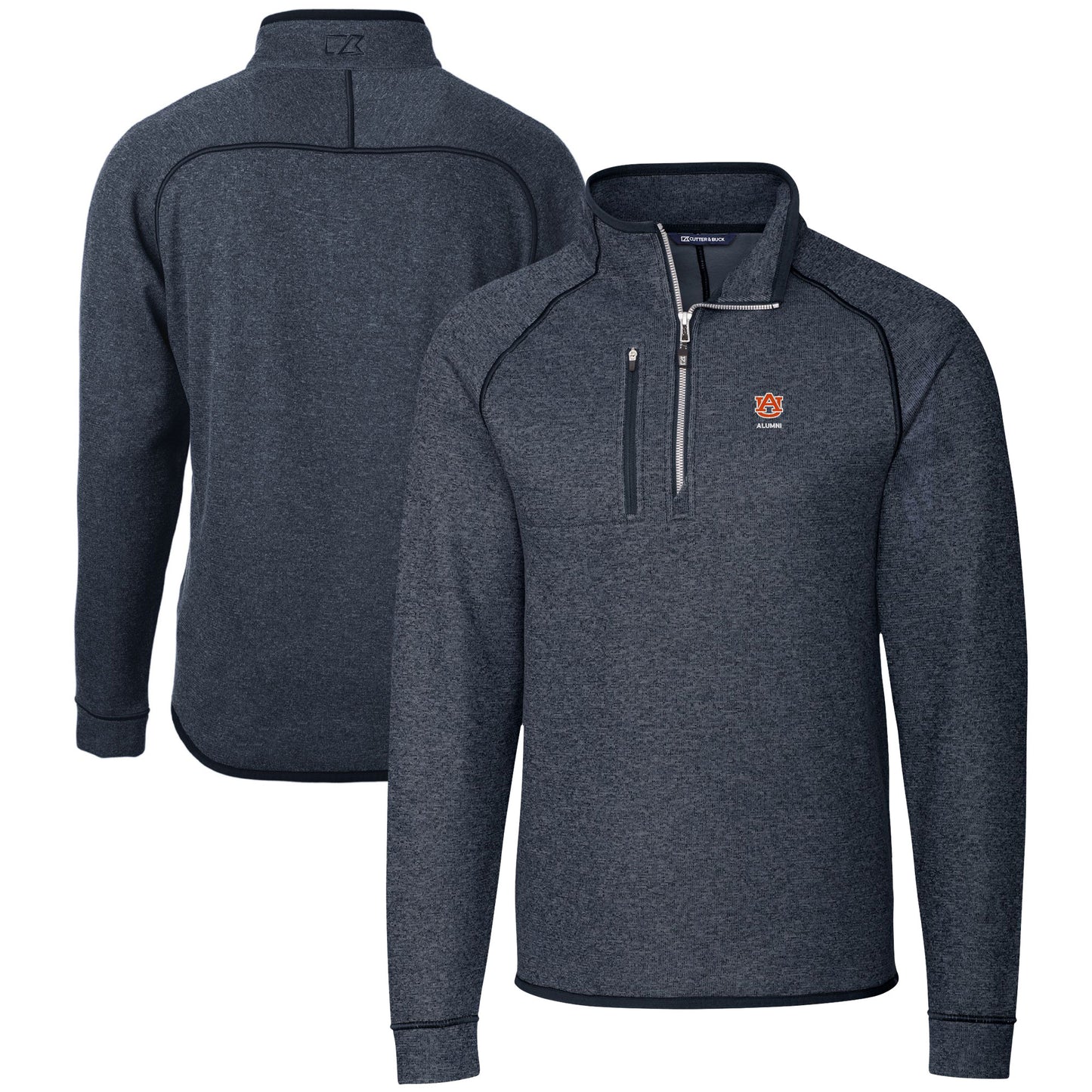 Men's Cutter & Buck Heather Navy Auburn Tigers Alumni Logo Mainsail Sweater-Knit Half-Zip Pullover Jacket