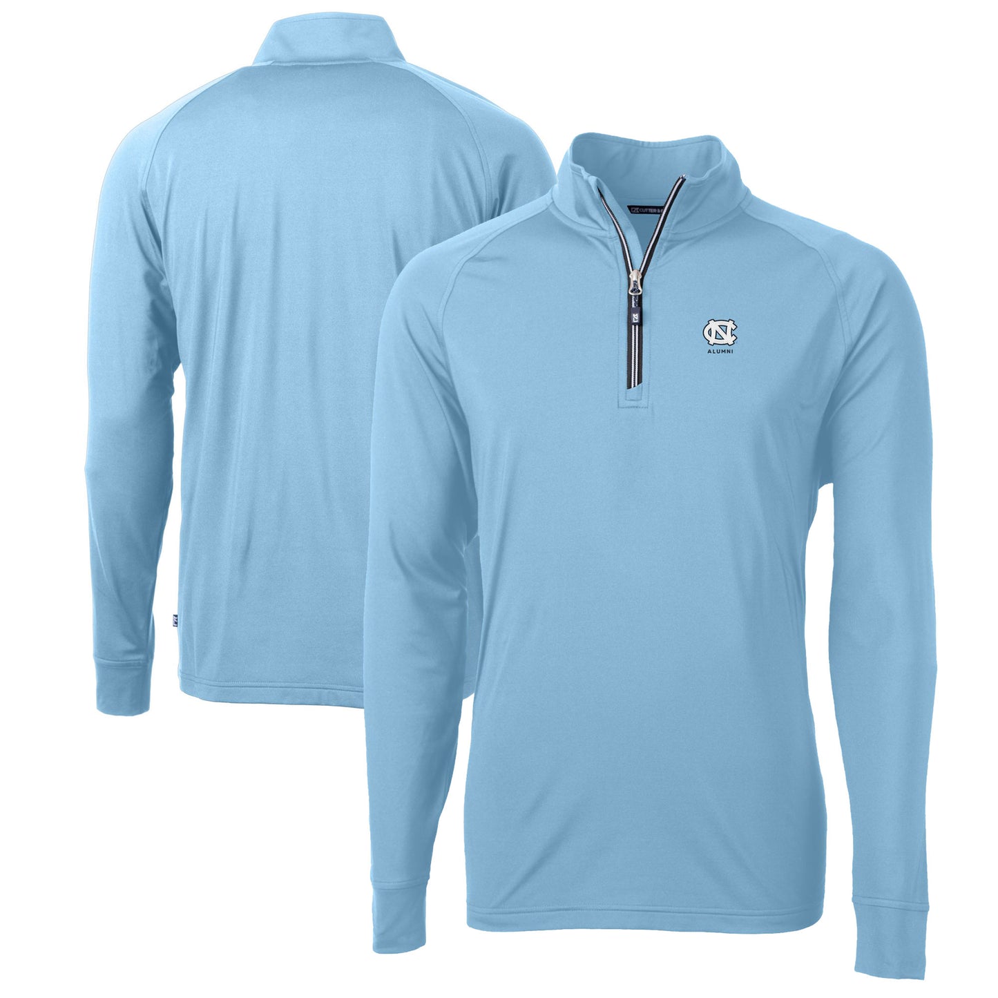 Men's Cutter & Buck Carolina Blue North Carolina Tar Heels Alumni Logo Adapt Eco Knit Stretch Recycled Quarter-Zip Pullover Top