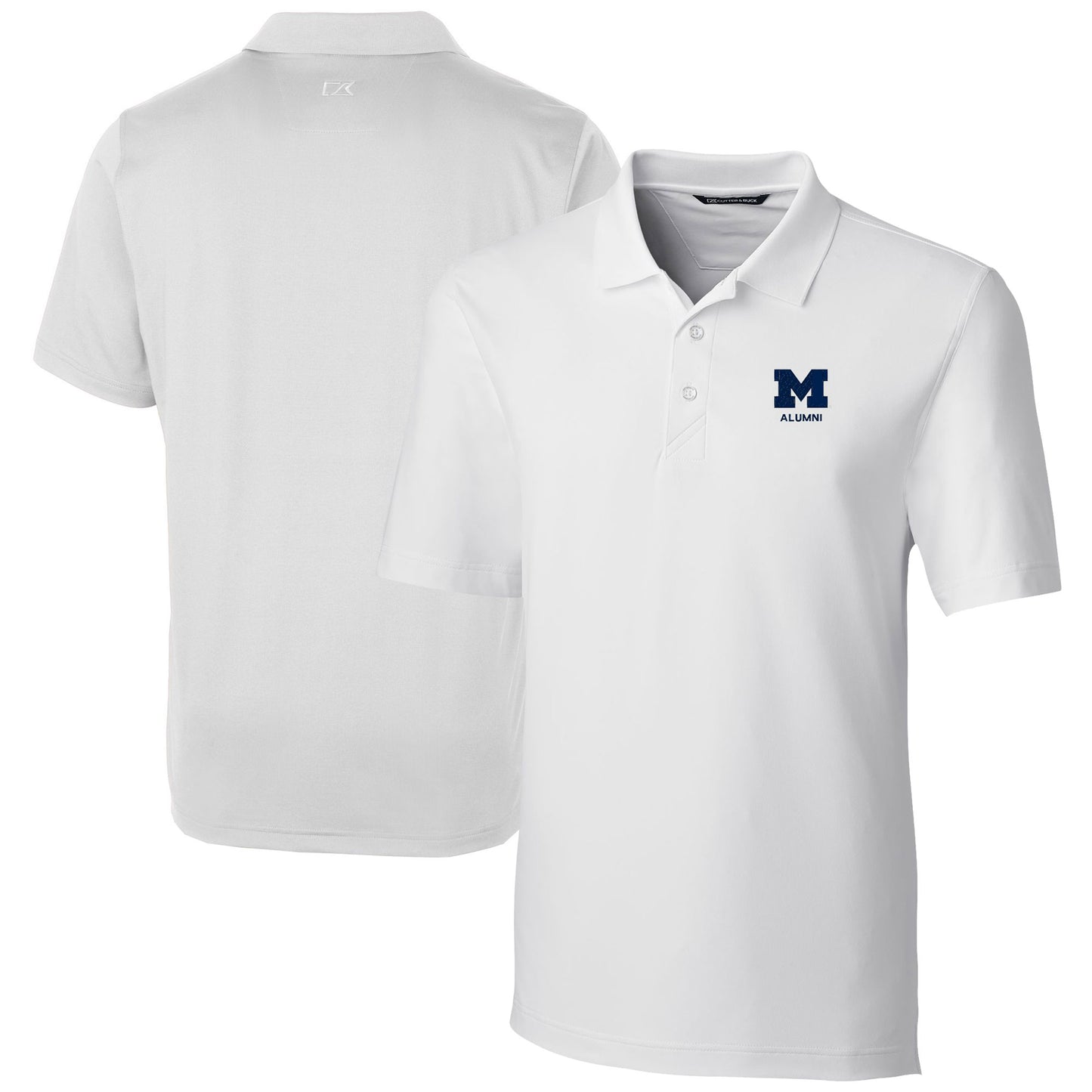 Men's Cutter & Buck White Michigan Wolverines Alumni Logo Forge Stretch DryTec Polo