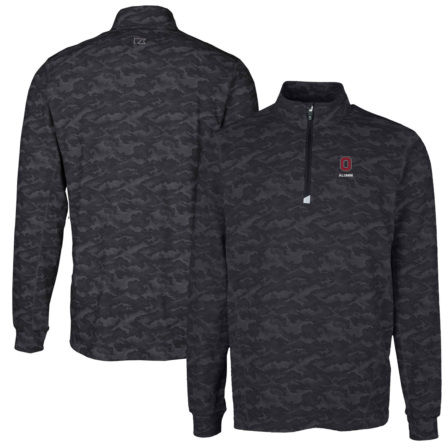Men's Cutter & Buck Black Ohio State Buckeyes Alumni Logo Traverse Camo Print Stretch Quarter-Zip Pullover Top