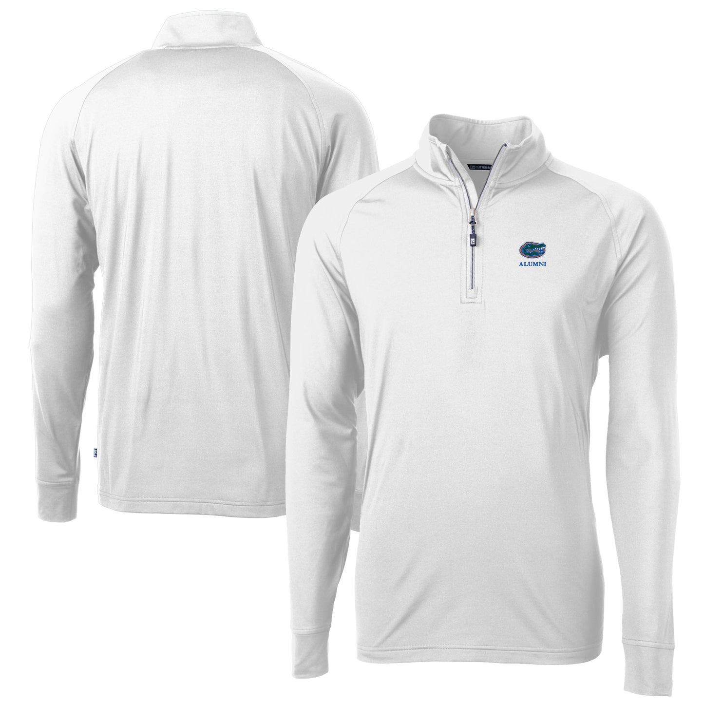 Men's Cutter & Buck White Florida Gators Alumni Logo Adapt Eco Knit Stretch Recycled Quarter-Zip Pullover Top