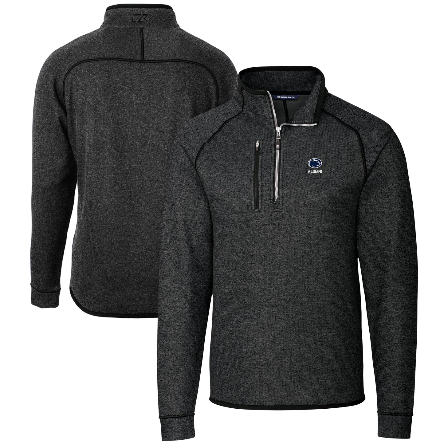 Men's Cutter & Buck Heather Charcoal Penn State Nittany Lions Alumni Logo Mainsail Sweater-Knit Half-Zip Pullover Jacket