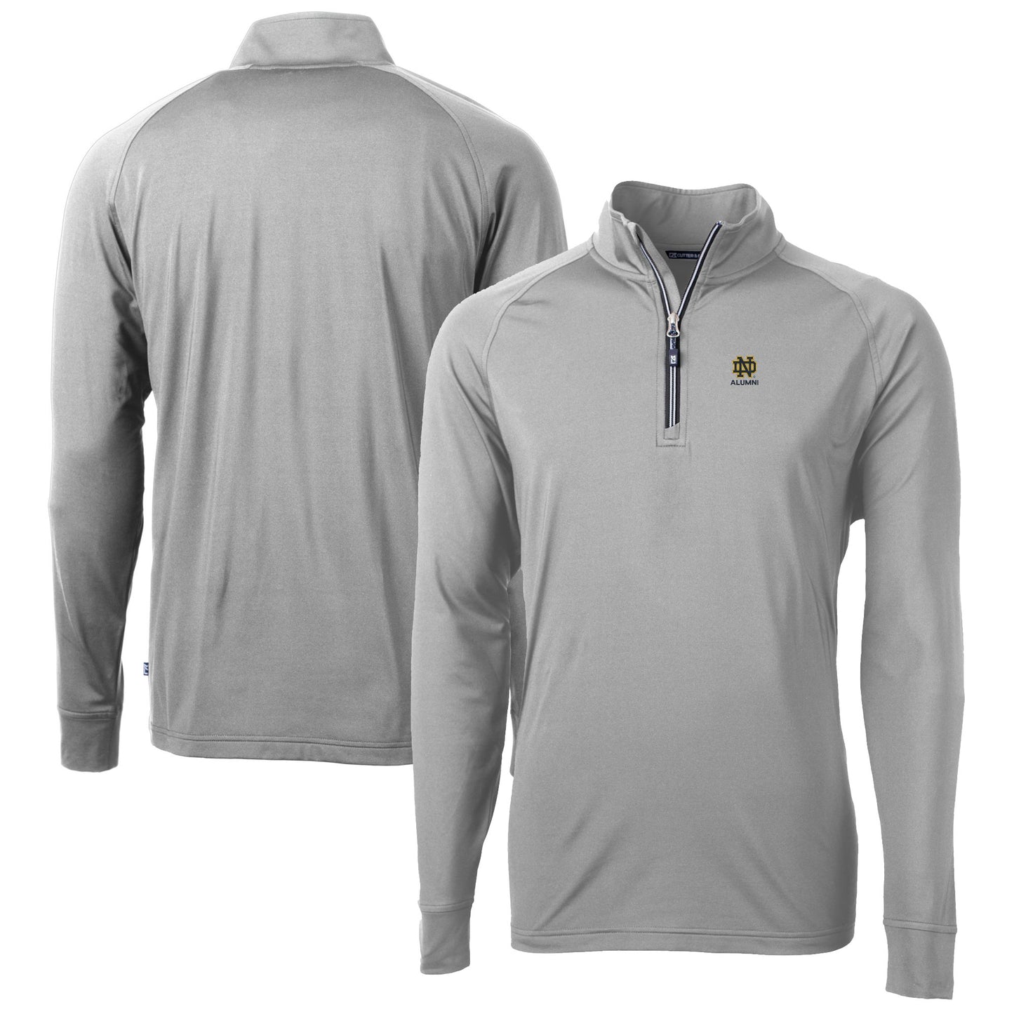 Men's Cutter & Buck Gray Notre Dame Fighting Irish Alumni Logo Adapt Eco Knit Stretch Recycled Quarter-Zip Pullover Top