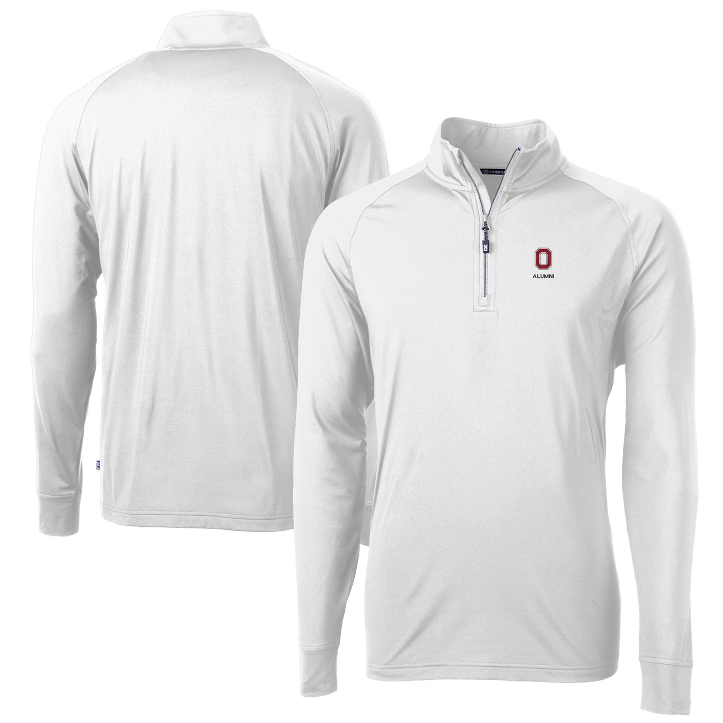 Men's Cutter & Buck White Ohio State Buckeyes Alumni Logo Adapt Eco Knit Stretch Recycled Quarter-Zip Pullover Top