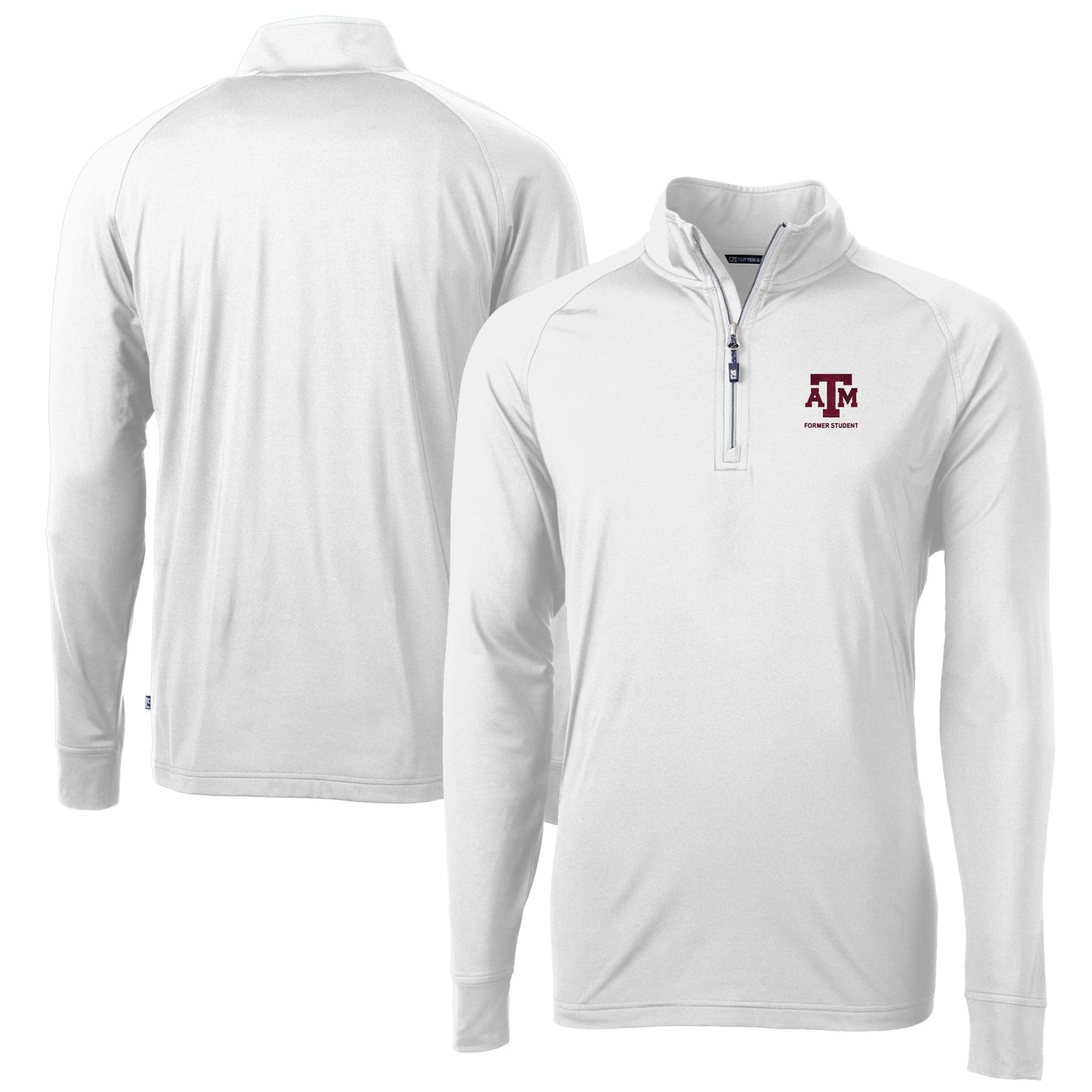 Men's Cutter & Buck White Texas A&M Aggies Alumni Logo Adapt Eco Knit Stretch Recycled Quarter-Zip Pullover Top