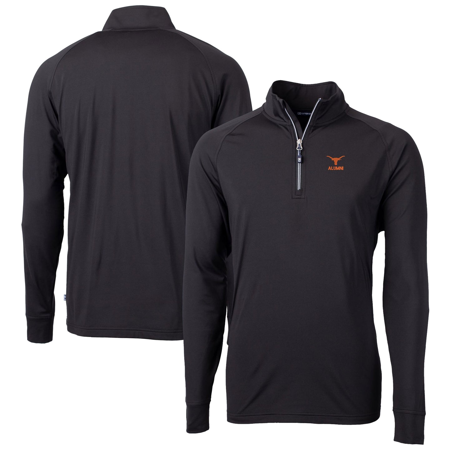 Men's Cutter & Buck Black Texas Longhorns Alumni Logo Adapt Eco Knit Stretch Recycled Quarter-Zip Pullover Top