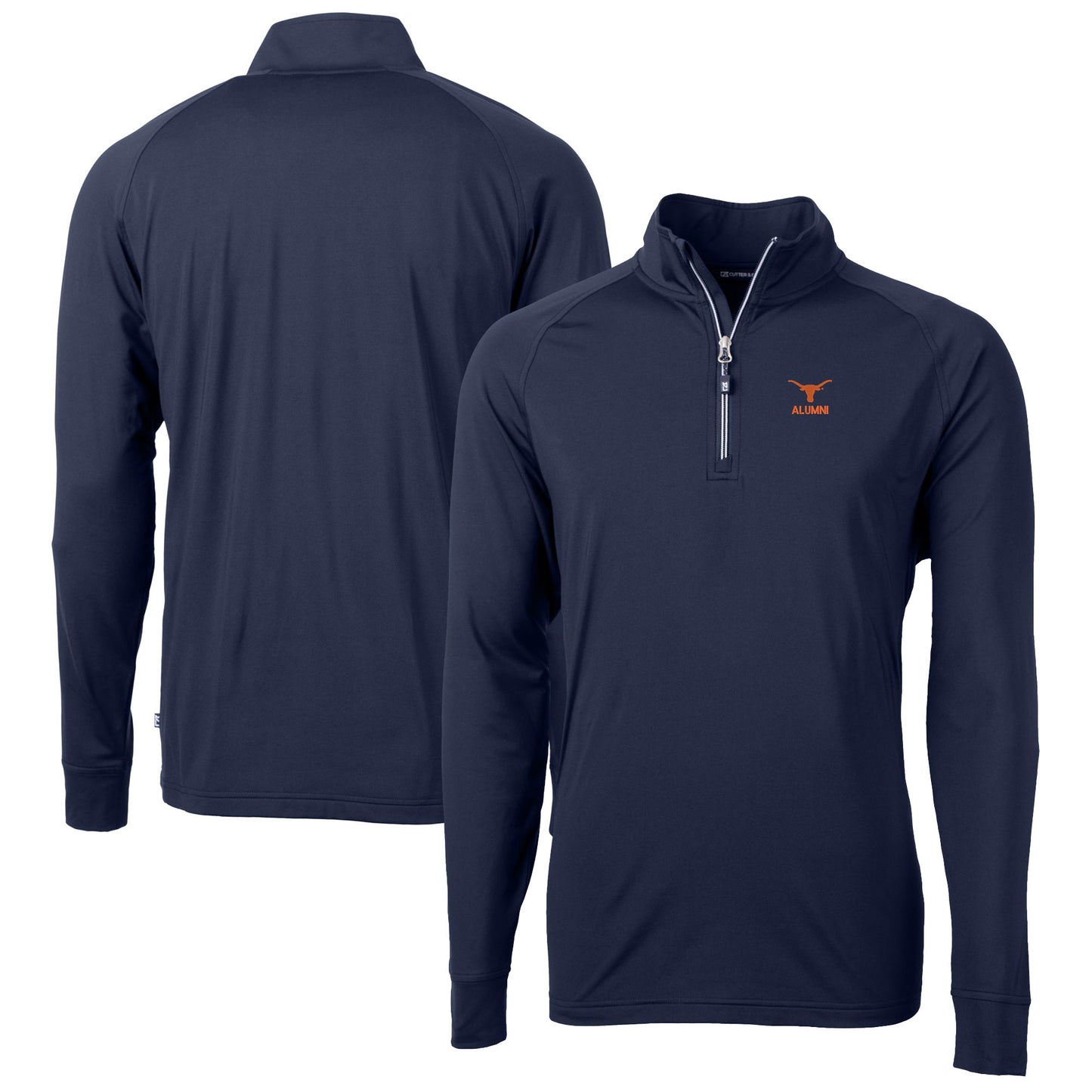 Men's Cutter & Buck Navy Texas Longhorns Alumni Logo Adapt Eco Knit Stretch Recycled Quarter-Zip Pullover Top