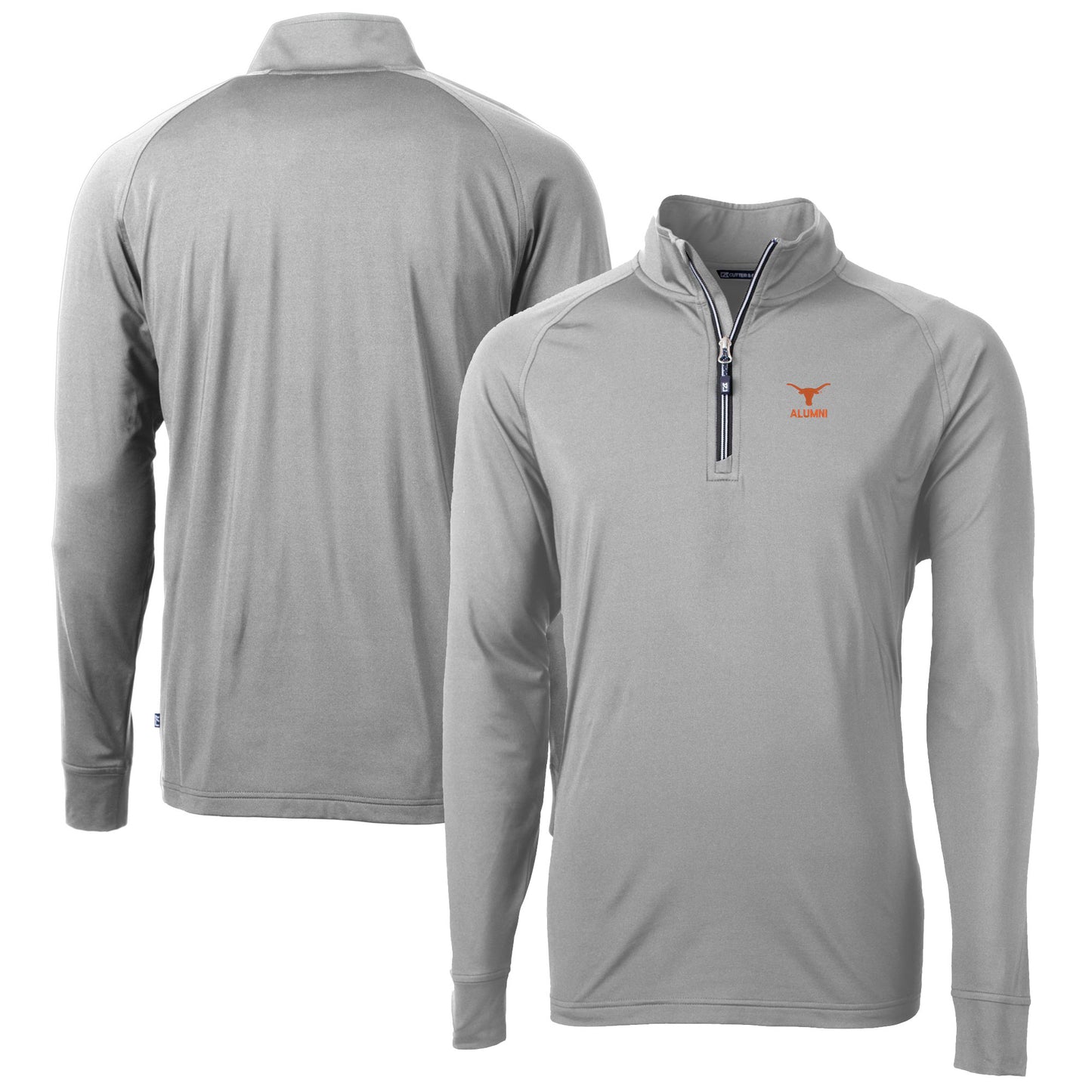 Men's Cutter & Buck Gray Texas Longhorns Alumni Logo Adapt Eco Knit Stretch Recycled Quarter-Zip Pullover Top