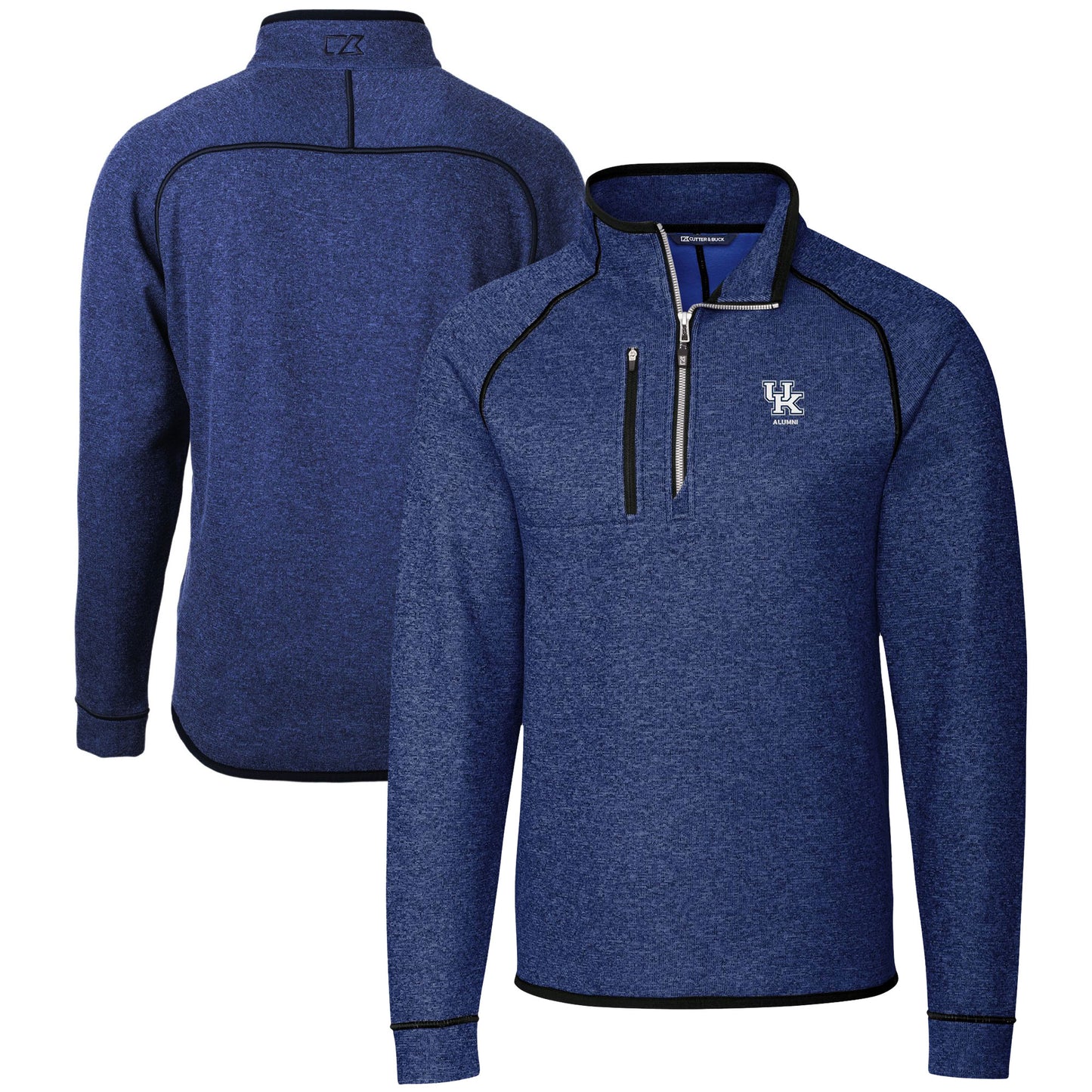 Men's Cutter & Buck Heather Royal Kentucky Wildcats Alumni Logo Mainsail Sweater-Knit Half-Zip Pullover Jacket