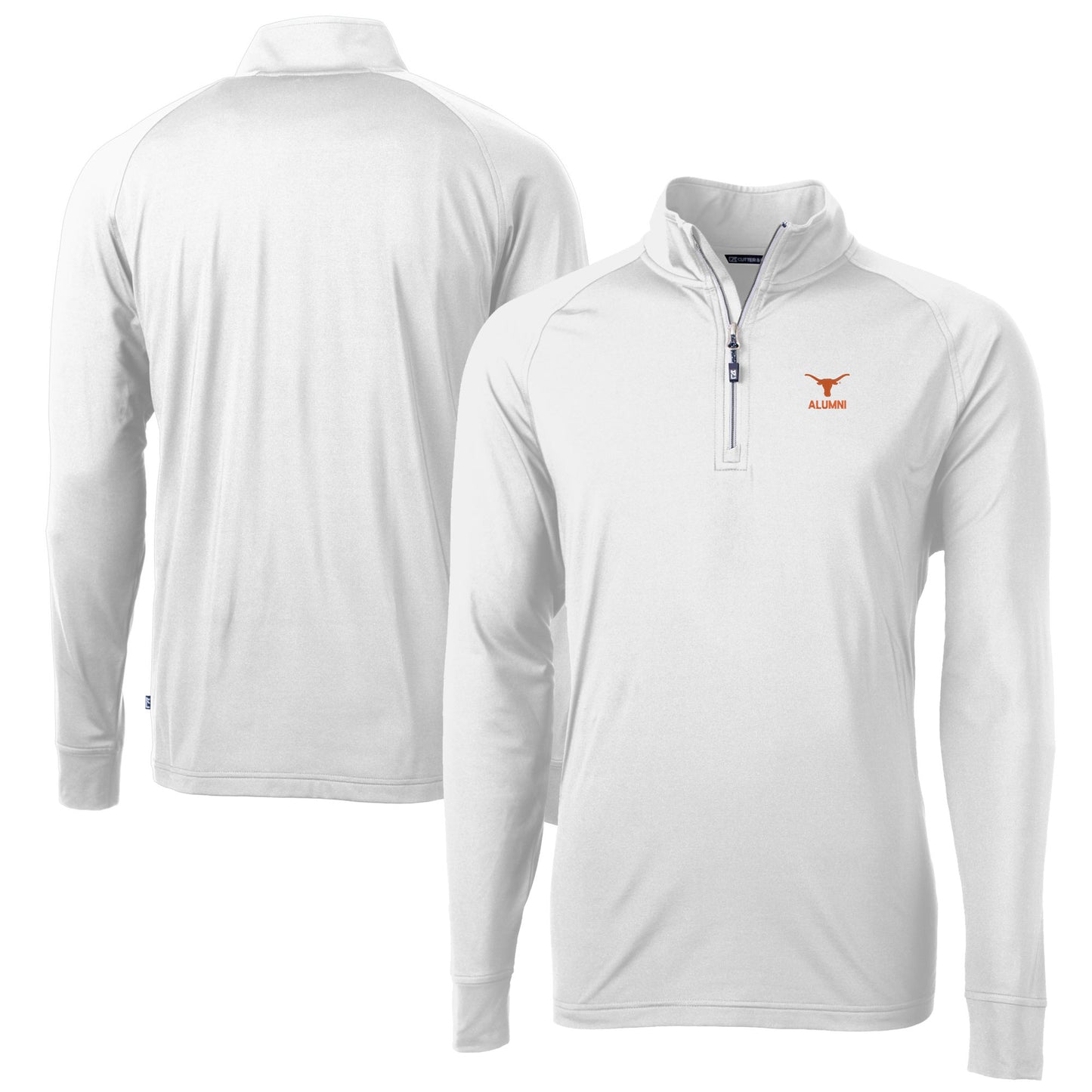 Men's Cutter & Buck White Texas Longhorns Alumni Logo Adapt Eco Knit Stretch Recycled Quarter-Zip Pullover Top