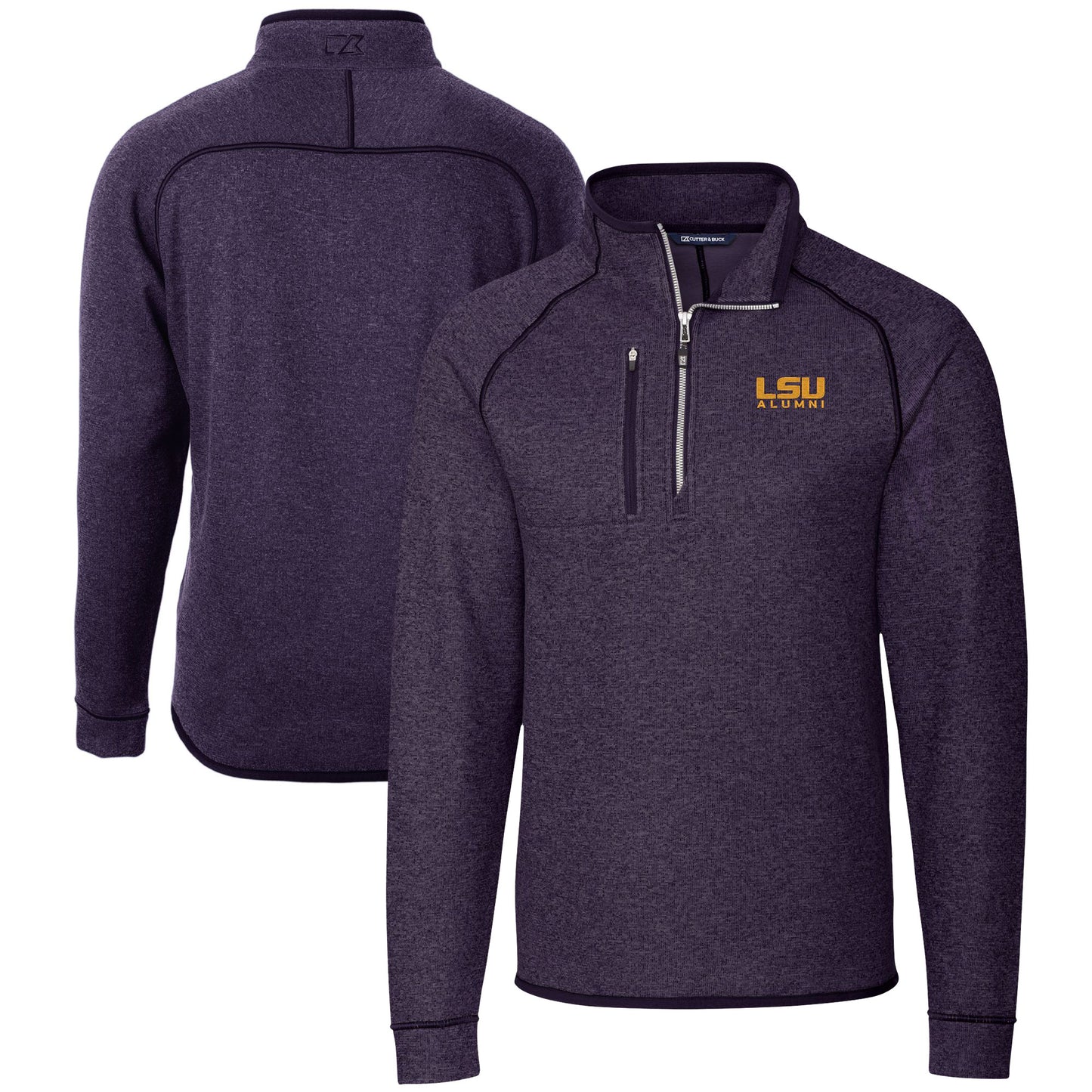 Men's Cutter & Buck Heather Purple LSU Tigers Alumni Logo Mainsail Sweater-Knit Half-Zip Pullover Jacket
