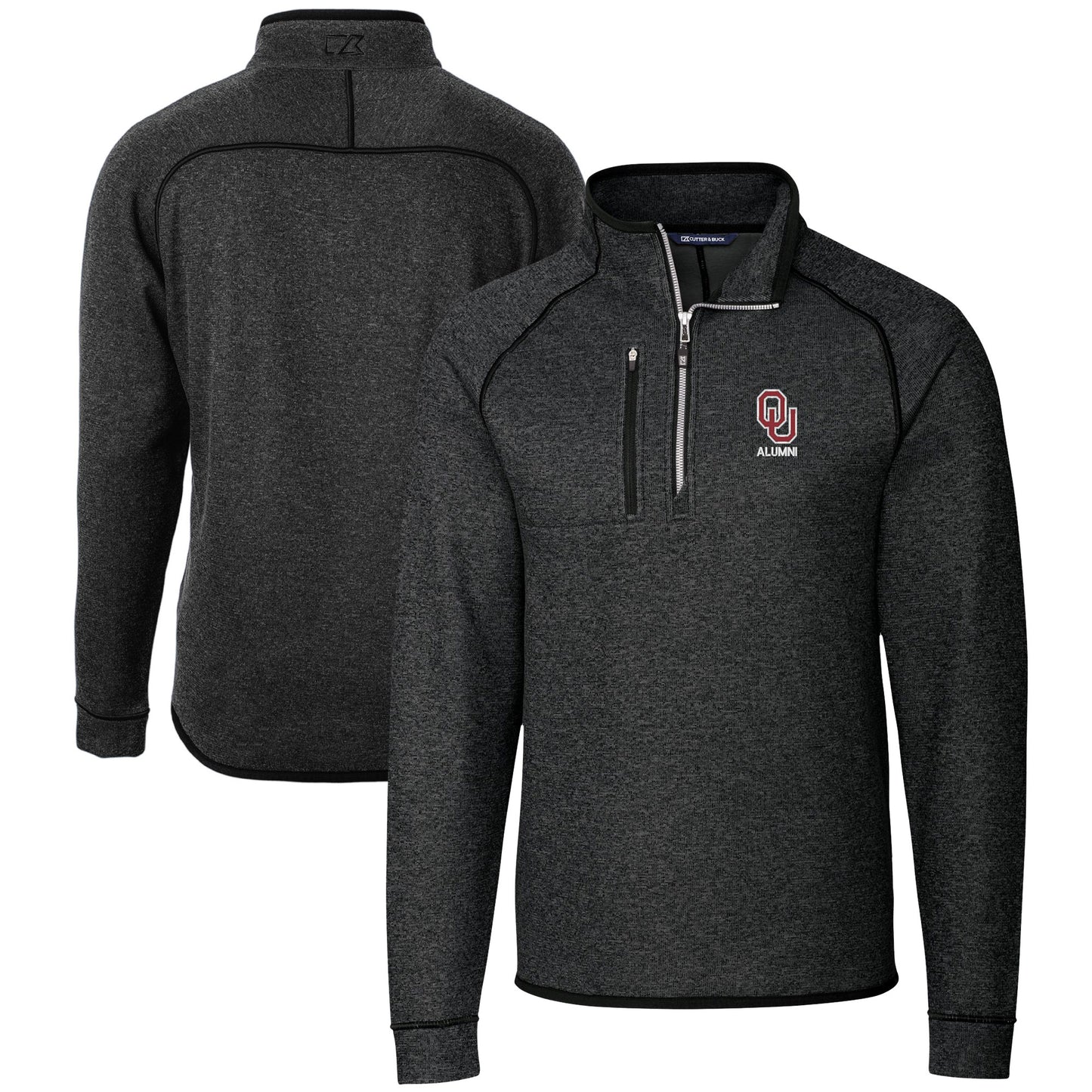 Men's Cutter & Buck Heather Charcoal Oklahoma Sooners Alumni Logo Mainsail Sweater-Knit Half-Zip Pullover Jacket