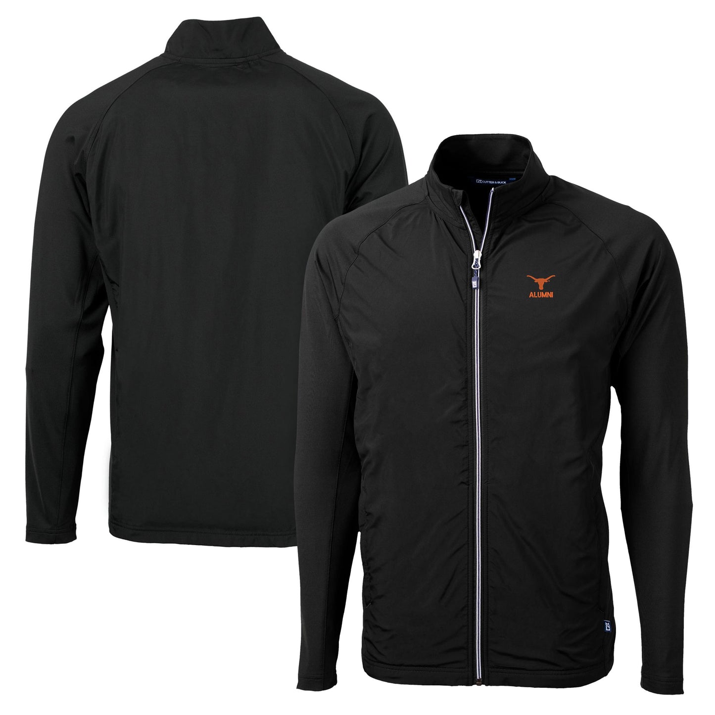 Men's Cutter & Buck Black Texas Longhorns Alumni Logo Adapt Eco Knit Hybrid Recycled Full-Zip Jacket