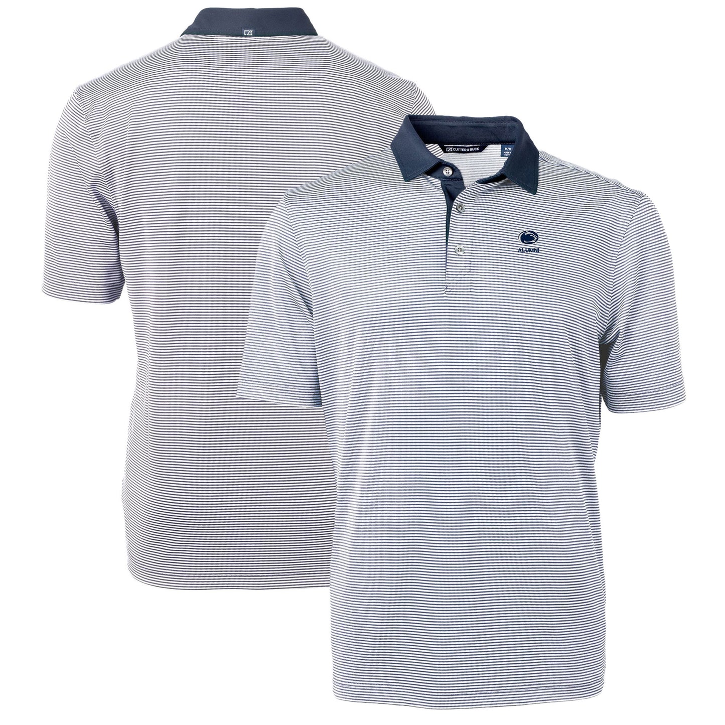 Men's Cutter & Buck Navy Penn State Nittany Lions Alumni Logo Virtue Eco Pique Micro Stripe Recycled Polo