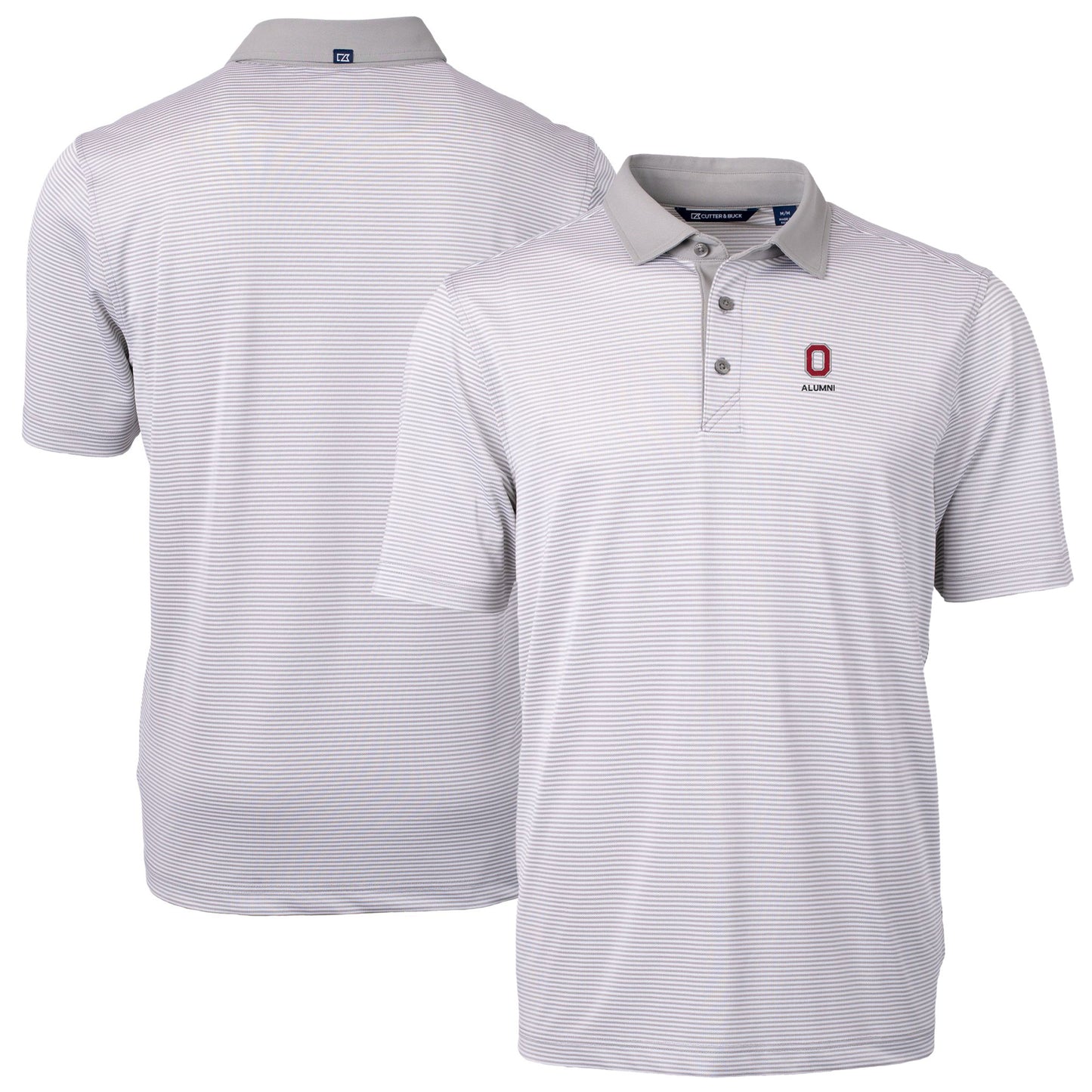 Men's Cutter & Buck Gray Ohio State Buckeyes Alumni Logo Virtue Eco Pique Micro Stripe Recycled Polo
