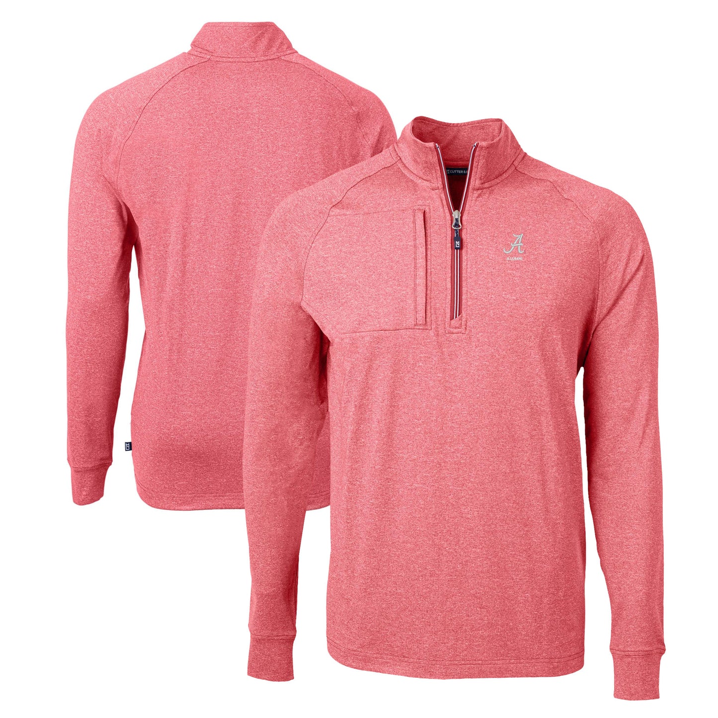 Men's Cutter & Buck Heather Crimson Alabama Crimson Tide Alumni Logo Adapt Eco Knit Heathered Recycled Quarter-Zip Pullover Top