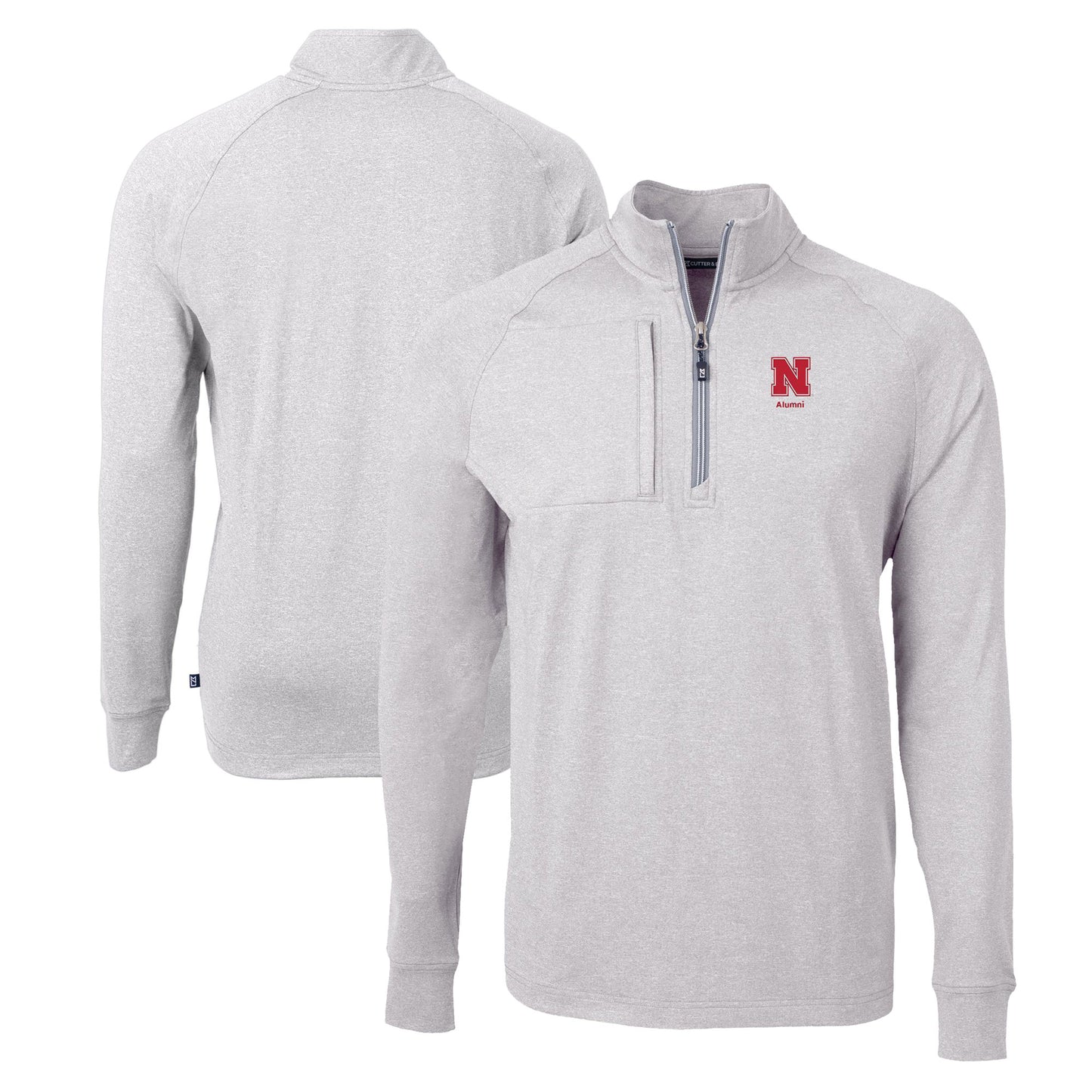 Men's Cutter & Buck Heather Gray Nebraska Huskers Alumni Logo Adapt Eco Knit Heathered Recycled Quarter-Zip Pullover Top