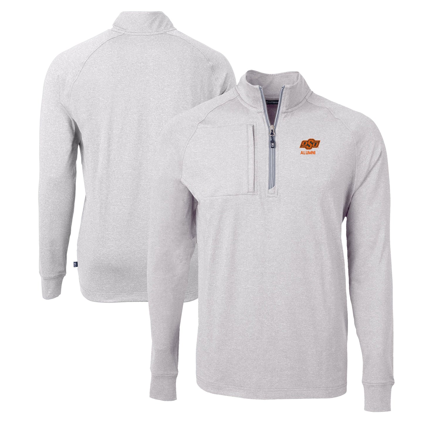 Men's Cutter & Buck Heather Gray Oklahoma State Cowboys Alumni Logo Adapt Eco Knit Heathered Recycled Quarter-Zip Pullover Top