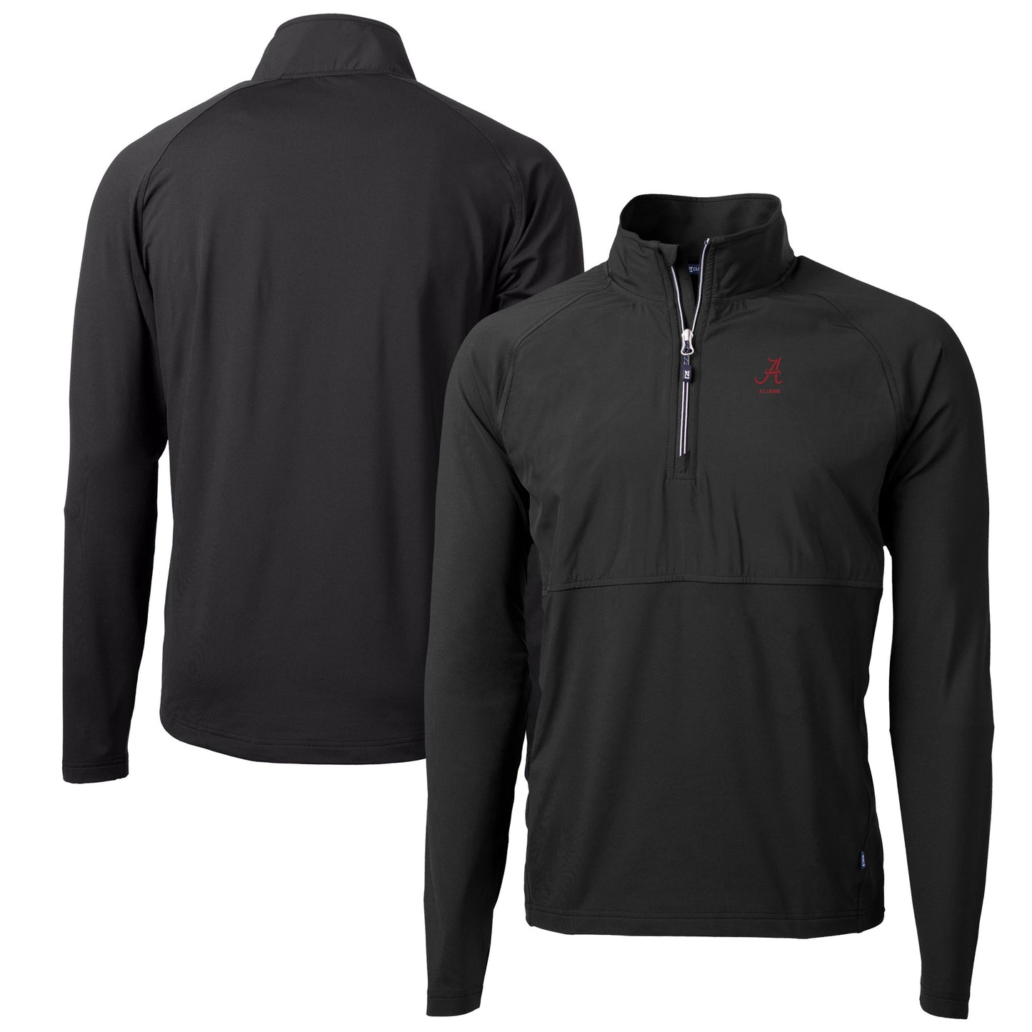 Men's Cutter & Buck Black Alabama Crimson Tide Alumni Logo Adapt Eco Knit Hybrid Recycled Quarter-Zip Pullover Top