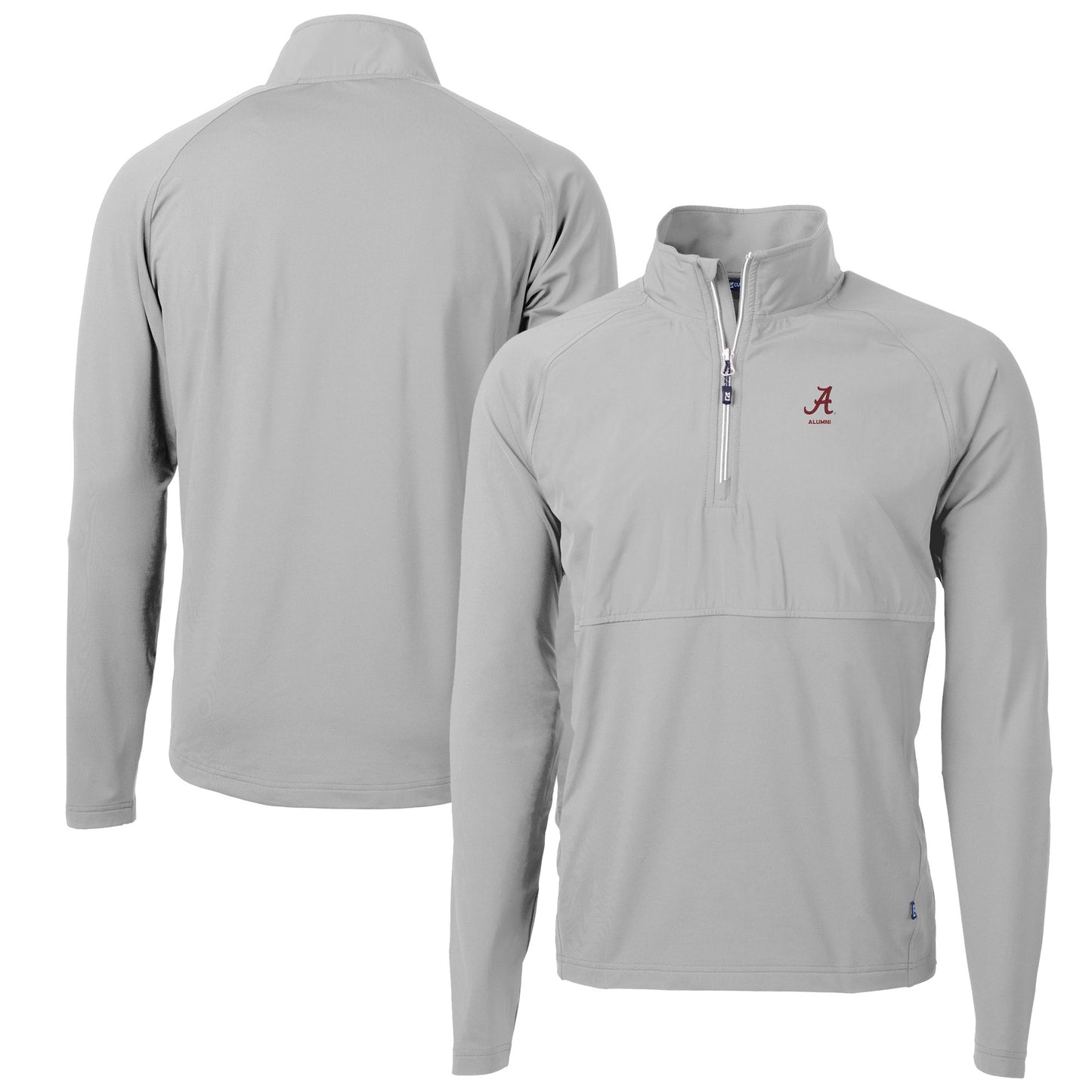 Men's Cutter & Buck Gray Alabama Crimson Tide Alumni Logo Adapt Eco Knit Hybrid Recycled Quarter-Zip Pullover Top