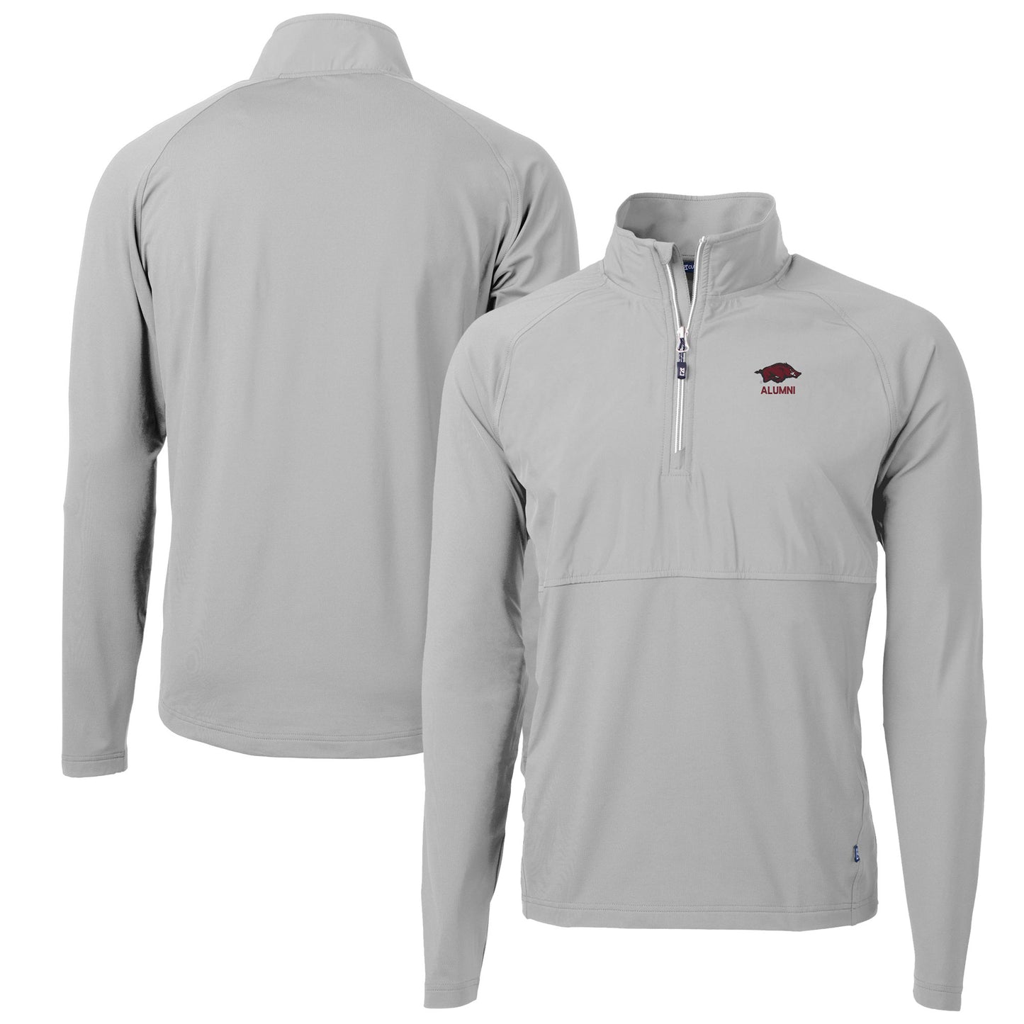 Men's Cutter & Buck Gray Arkansas Razorbacks Alumni Logo Adapt Eco Knit Hybrid Recycled Quarter-Zip Pullover Top