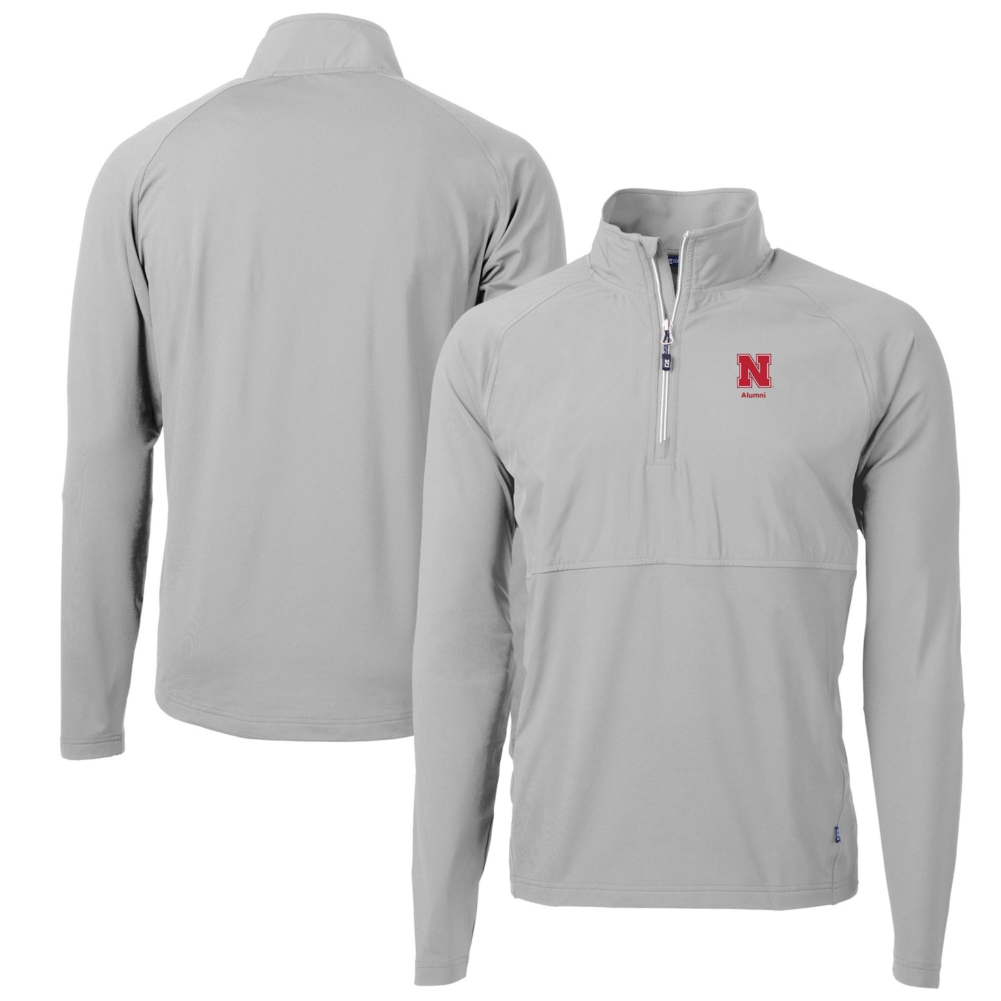 Men's Cutter & Buck Gray Nebraska Huskers Alumni Logo Adapt Eco Knit Hybrid Recycled Quarter-Zip Pullover Top