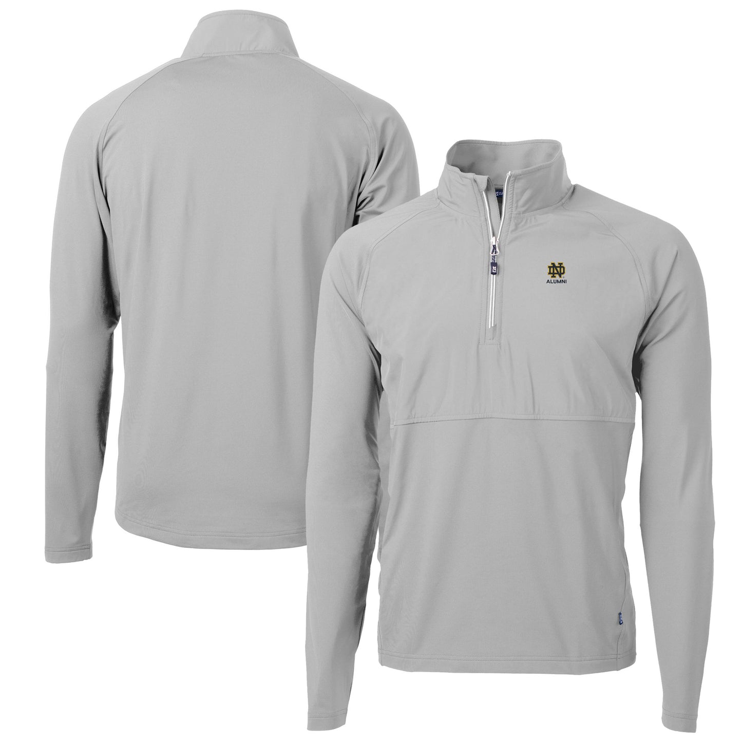 Men's Cutter & Buck Gray Notre Dame Fighting Irish Alumni Logo Adapt Eco Knit Hybrid Recycled Quarter-Zip Pullover Top